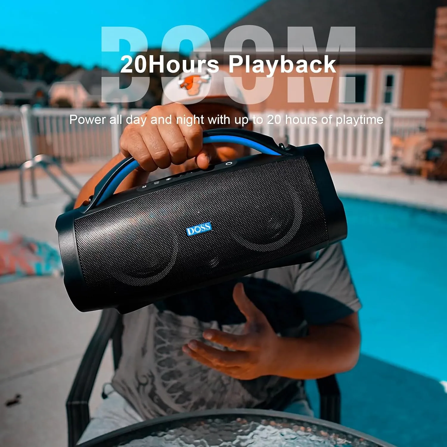DOSS Extreme Boom Pro 100W Loud Outdoor Speaker, IPX6 Waterproof for Beach
