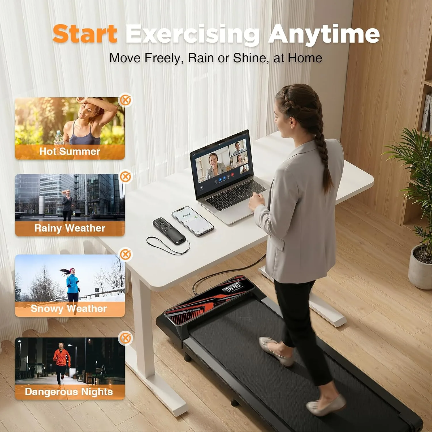 2.5HP Walking Mat with Incline pad,Under Desk Treadmill, Walking Running Pad with Remote, 3 in 1 Low Noise Small Mini Portable Treadmill with Led Screen, Compact Treadmills for Home, 265lbs Capacity
