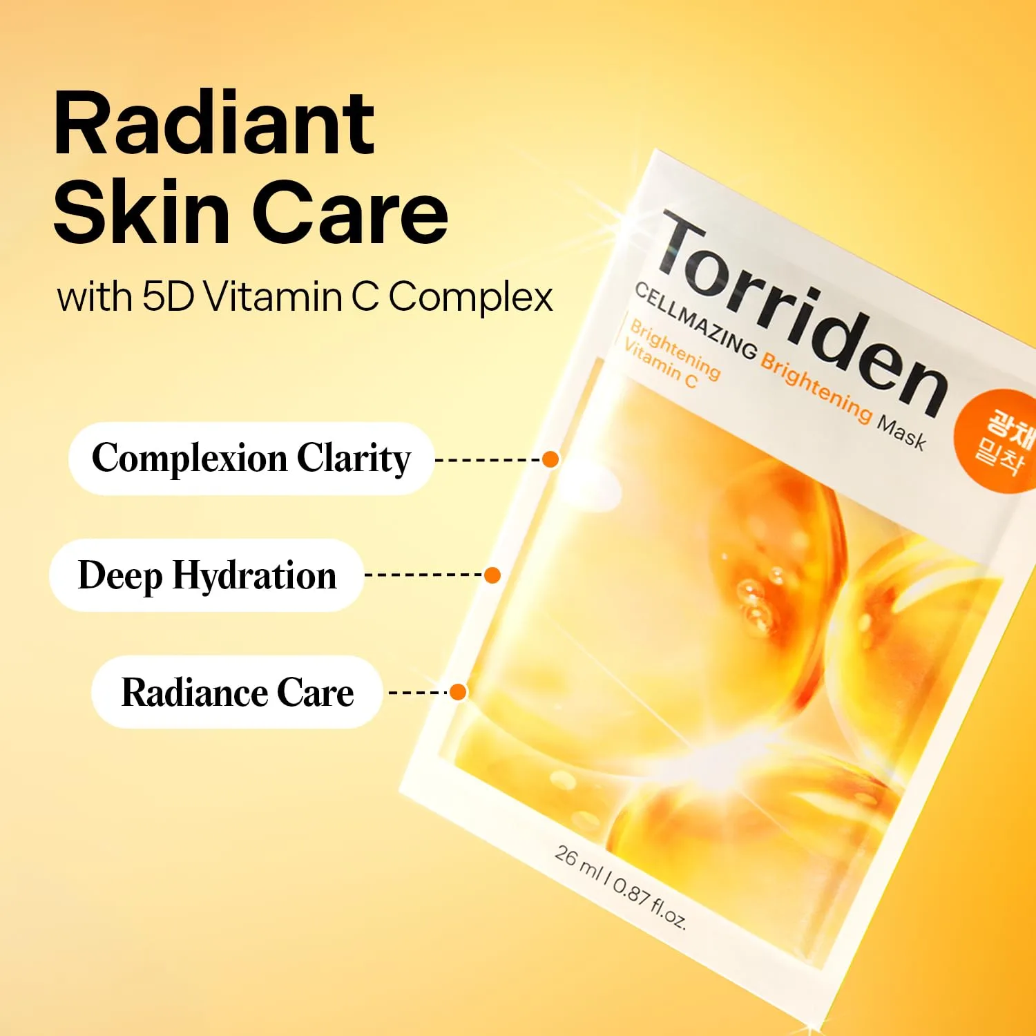 Torriden CELLMAZING Vita C Facial Mask (10 Sheets) | 5D Vitamin C, Niacinamide | Glow Boosting & Skin Tone Evening | For Dull & Tired Skin | Vegan | Korean Skincare | Facial Mask