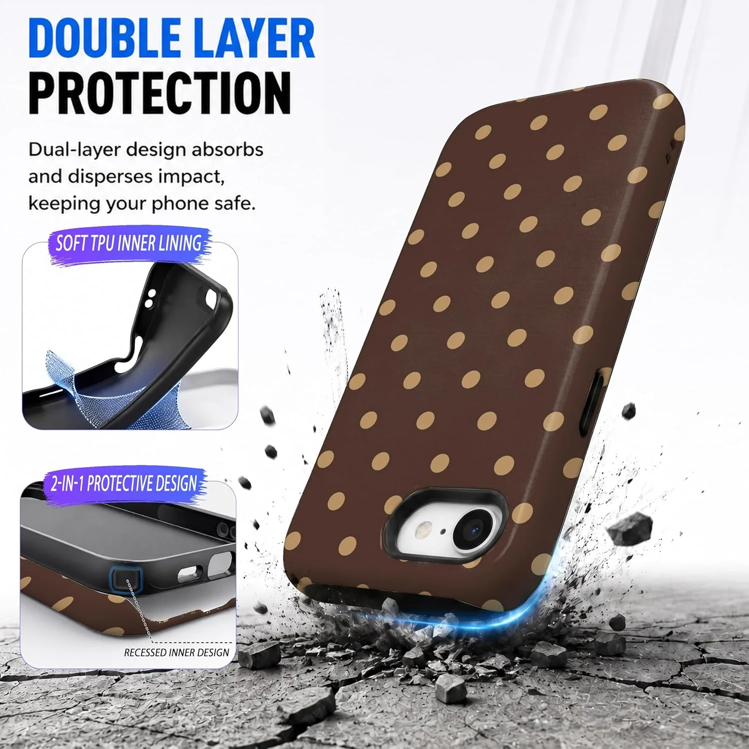 Magnetic for iPhone 16e/17e Phone Case, Brown & Cream Polka Dot