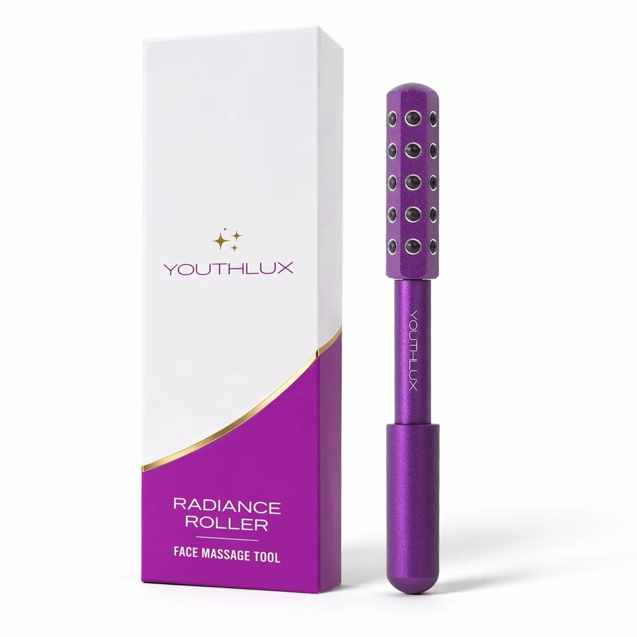 Radiance Roller – Germanium Stone Facial Massage Tool/Wand Face Roller for Lifting, Sculpting, De-Puffing, Glow Boost, Energizing & Cooling Effect (Purple)