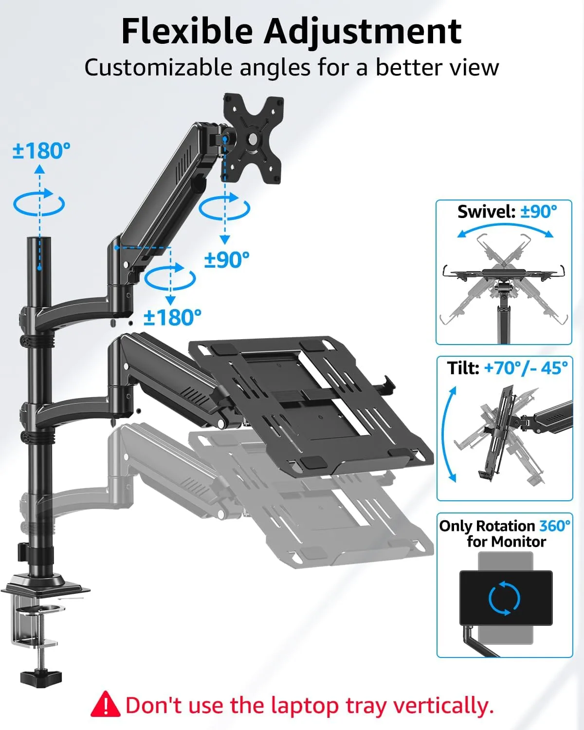 MOUNTUP 2-in-1 Laptop and Monitor Desk Mount, Laptops Arm Holds 4.4-22lbs