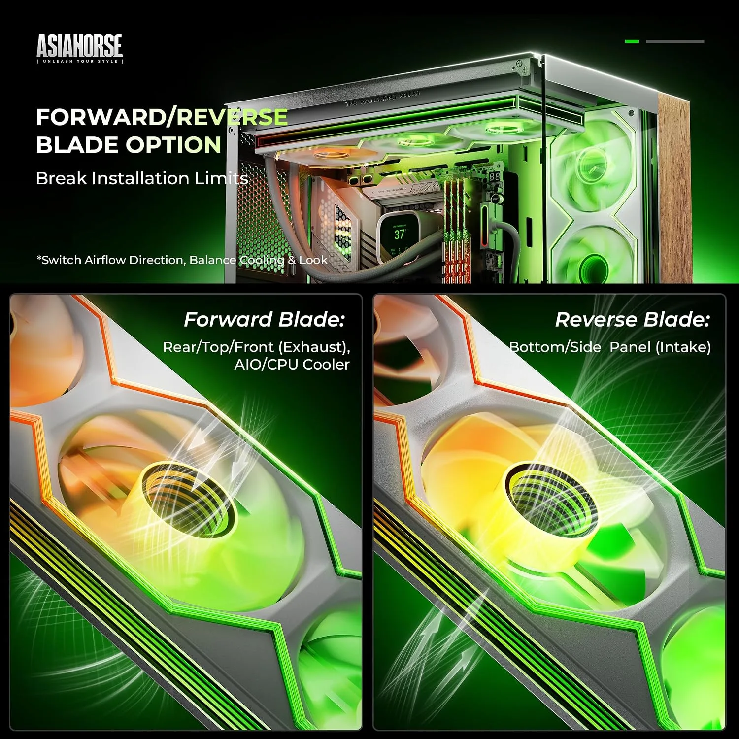 Asiahorse Matrix Pro 360mm Integrated ARGB Case Fan, 3-Zone Controlled 3D Curved Infinite Mirror Light, Low Resistance 2-Support Frame Hydraulic PWM Fan for 360mm PC Liquid Cooling & Gaming Chassis