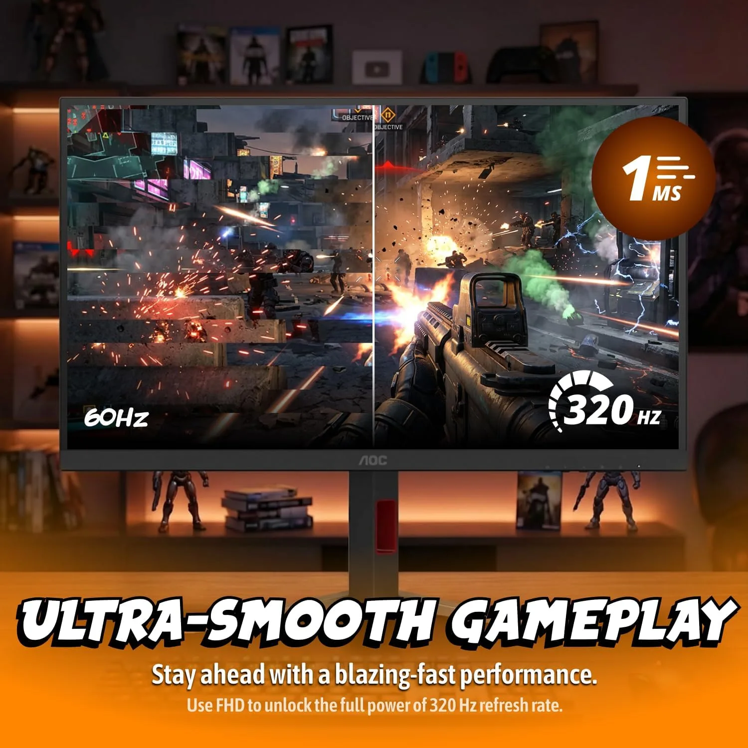 AOC 27" Gaming Monitor 4K Mini-LED Dual Mode 320Hz NVIDIA G-SYNC U27G4XM
