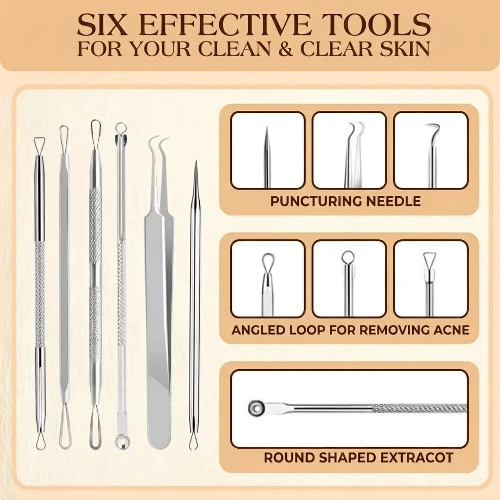 6 Pcs Pimple Popper Tool Kit Blackhead Remover, 410 Grade Stainless Steel