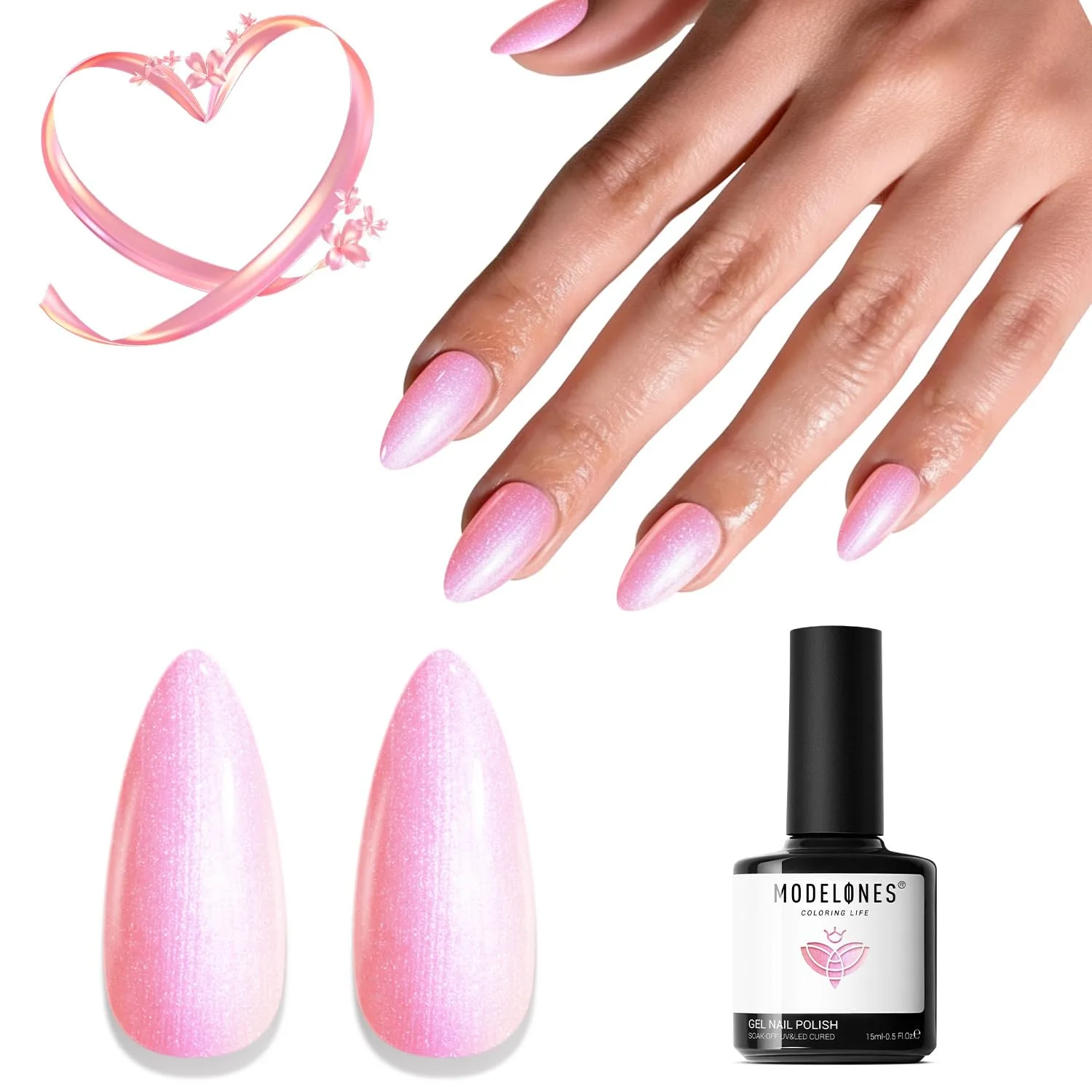 modelones Glitter Gel Nail Polish Pastel Pink Glitter Gel Nail Polish