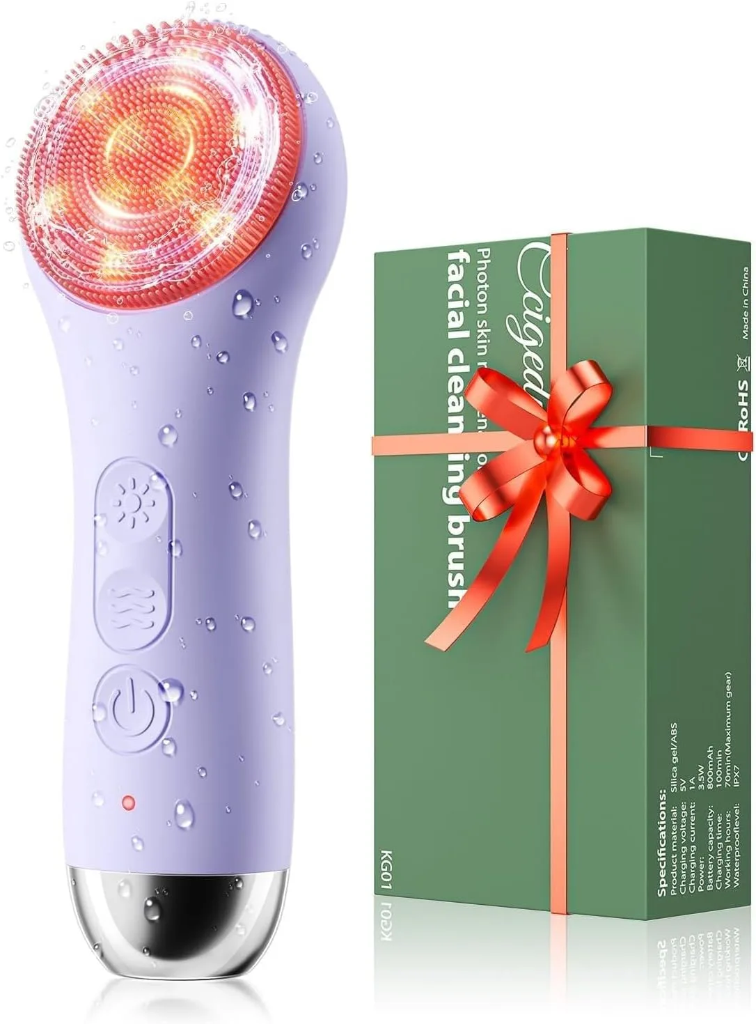 Ccigedy Rechargeable Face Scrubber, Electric Facial Cleansing Brush, Purple