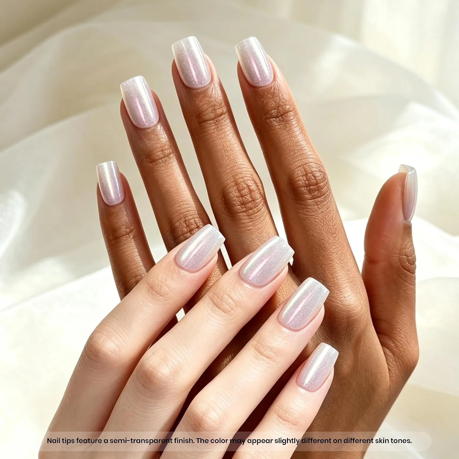 Beetles White Cat Eye Press On Nails, Short Square, 30 PCS