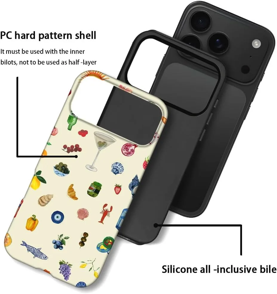 Case Compatible with iPhone 18 Pro Max/iPhone 17 Pro Max,Fall Prevention Hybrid 2-Layer Hard Shell Phone Cover for Girls Boys,Aesthetic Fruit Lily Flower Fish