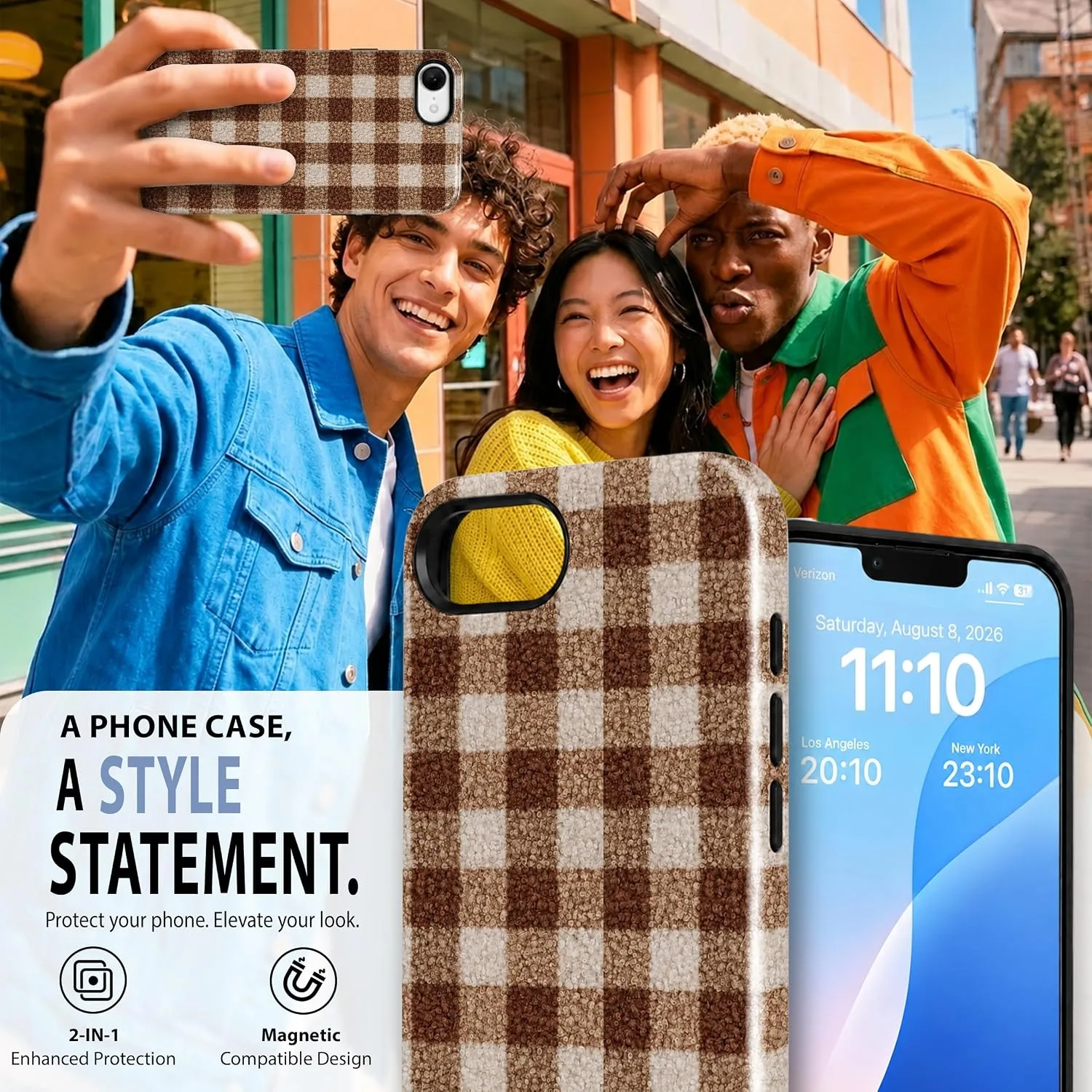 Magnetic for iPhone 16E/17E Chic Fall Brown Gingham Phone Case