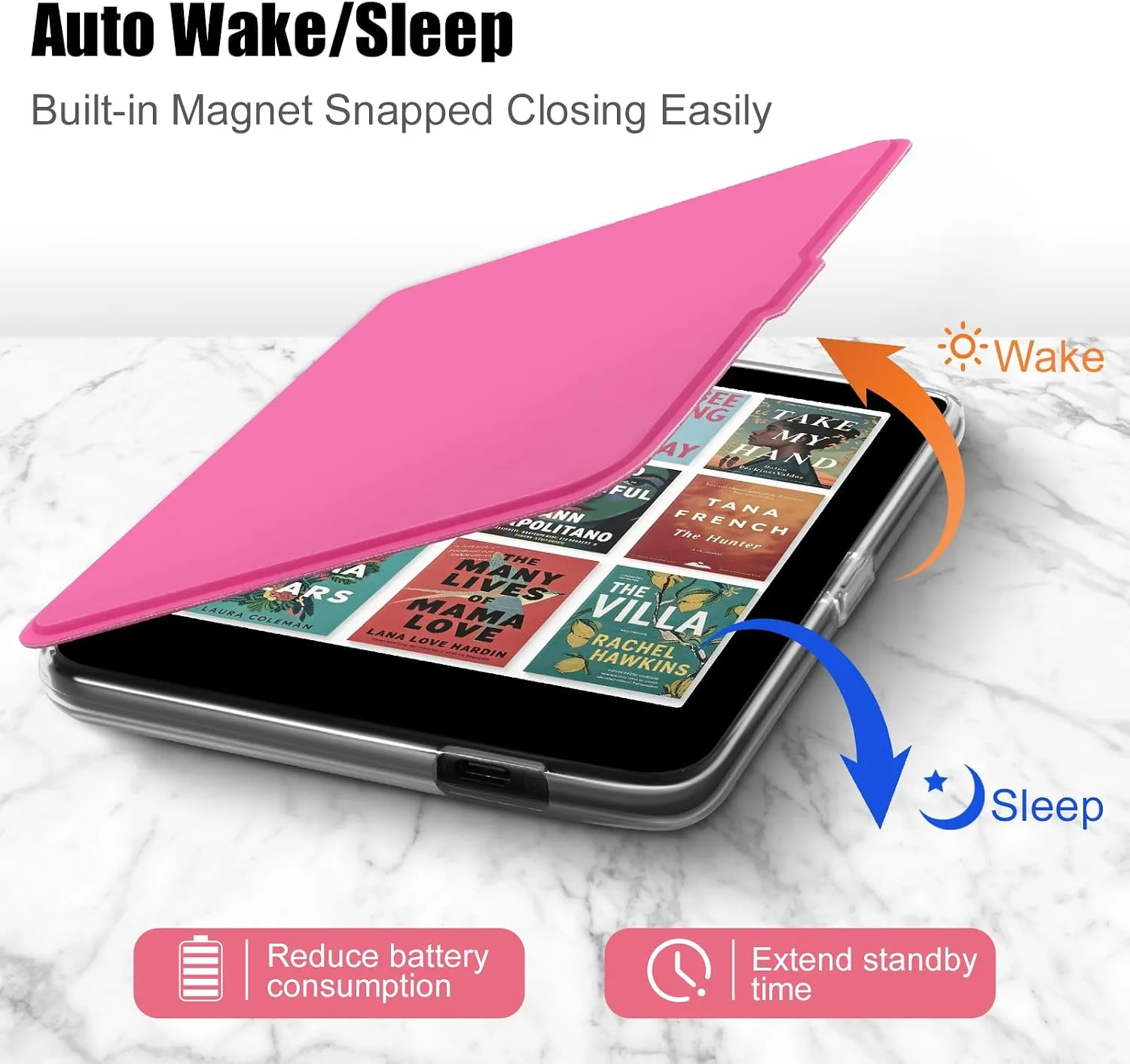 E NET-CASE Detachable Magnetic Case for 6" Kobo Clara Colour (2024) /Clara BW(2024) /2E(2022) eReader,Ultra Clear Back丨Easy to Detach & Attach丨Auto Sleep/Wake (Raspberry)