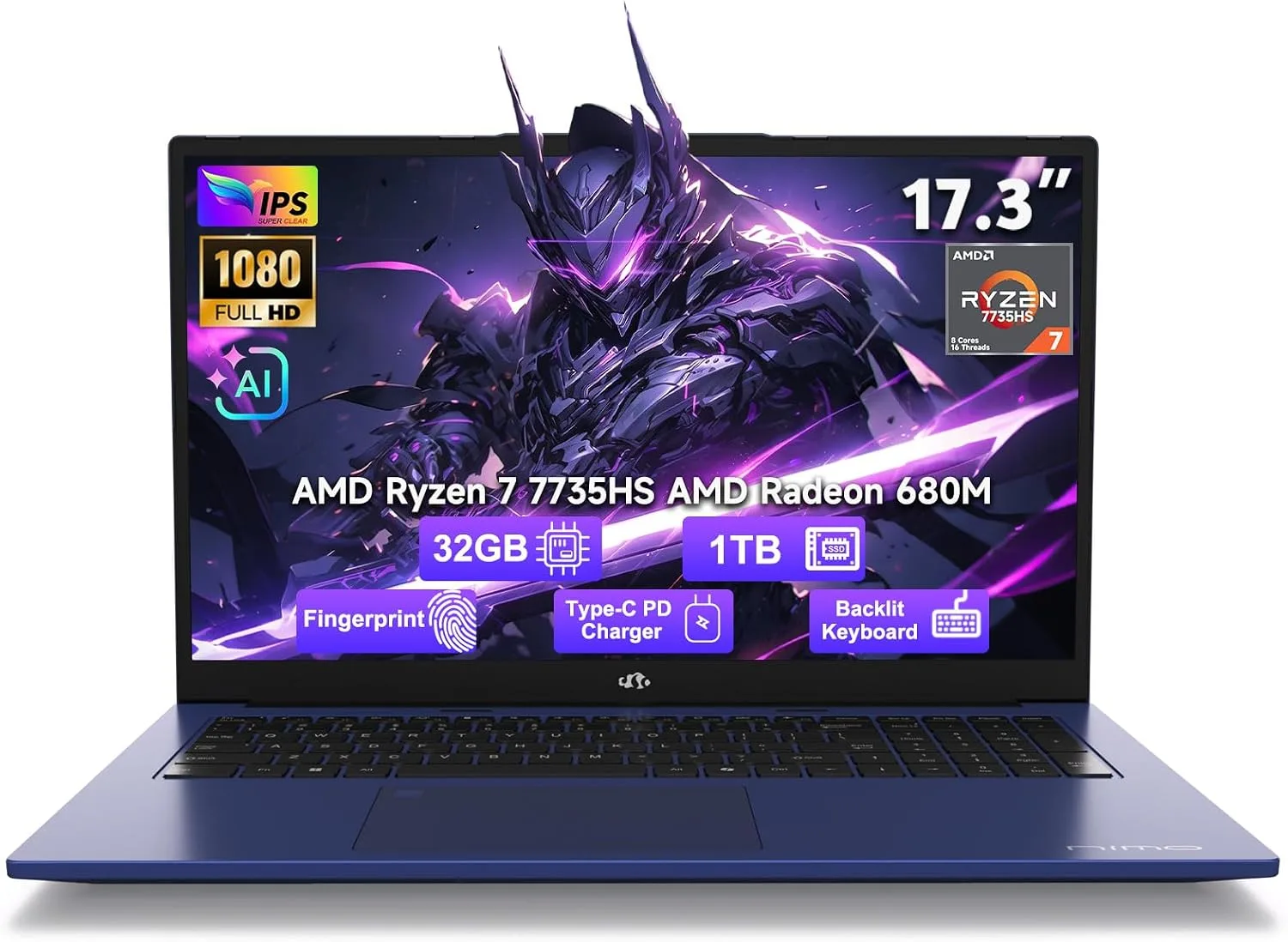 NIMO 17.3" AI Laptop 2026-2027, AMD Ryzen 7 7735HS 32GB DDR5 RAM 1TB SSD