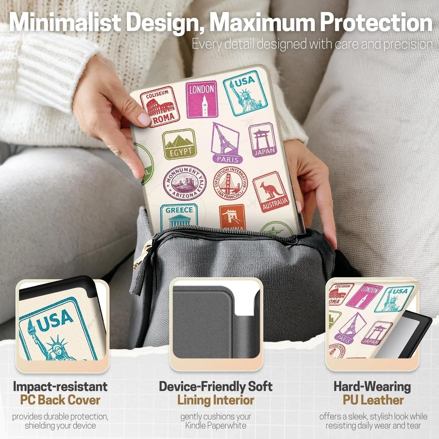 TNP Kindle Paperwhite 12th Gen Case, Colorsoft 7-Inch Cover, World Stamp