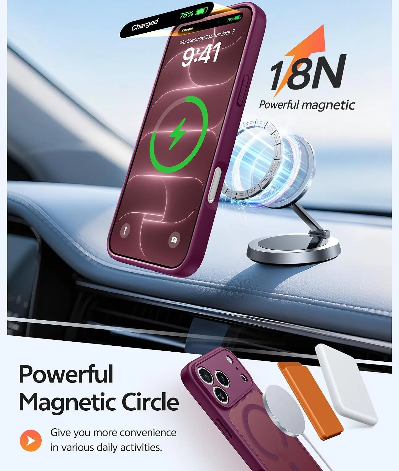 FNTCASE for iPhone 18 Pro Case/iPhone 17 Pro Case, Fit for Magsafe Burgundy