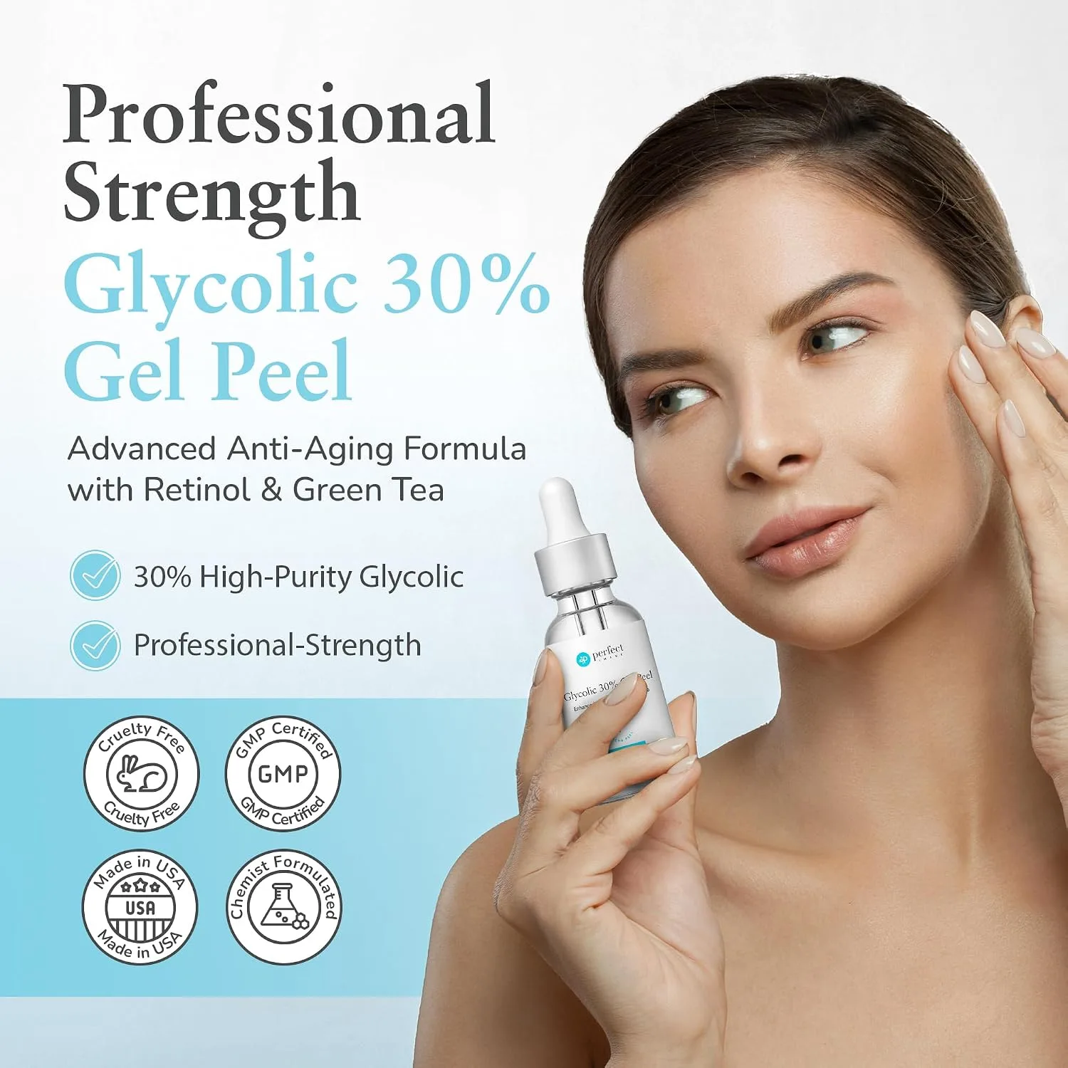Glycolic Acid 30% Gel Peel - Enhanced with Retinol and Green Tea Extract (Professional Chemical Peel)- 1 fl oz 30mL