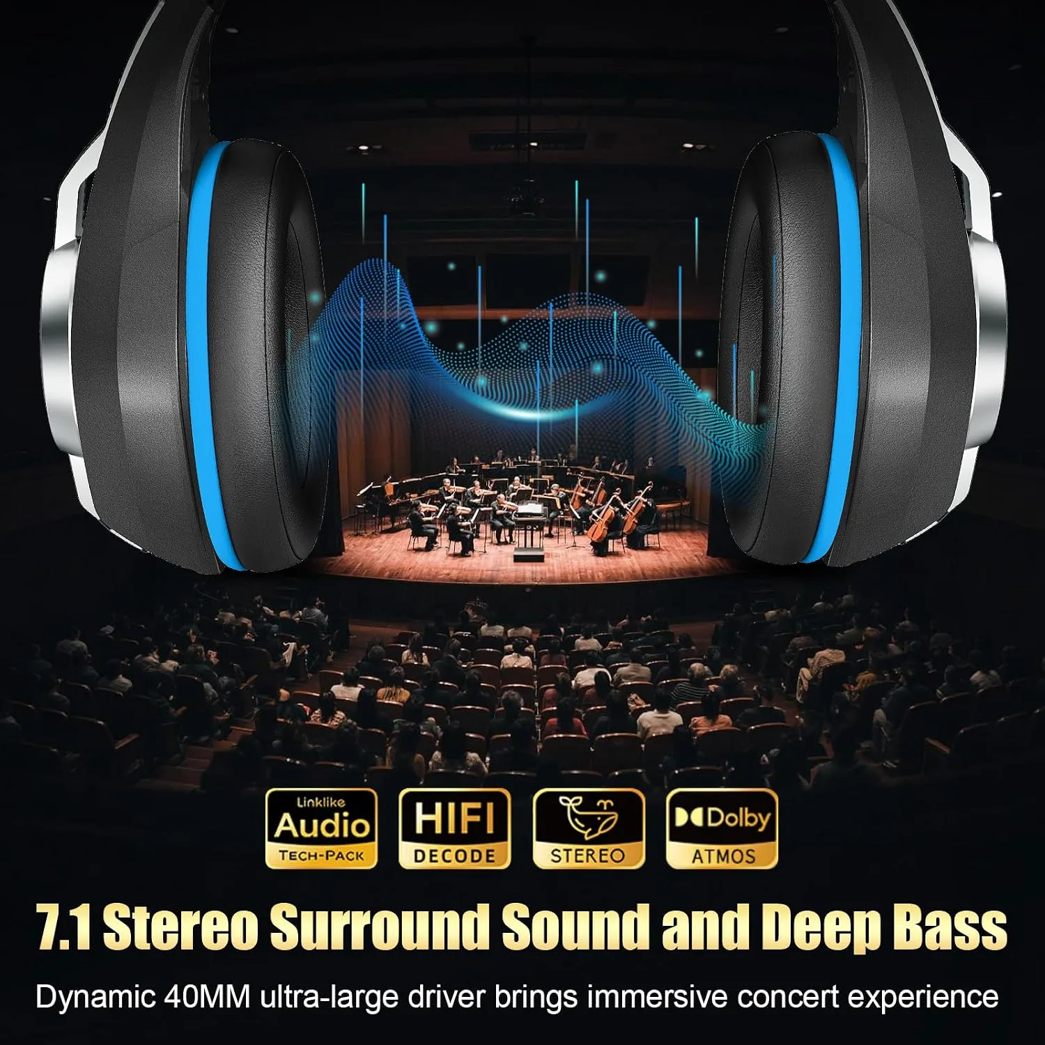 Ordtop 2.4GHz Wireless Gaming Headset for PS5/PS4/PC/Switch, 45H RGB Lights
