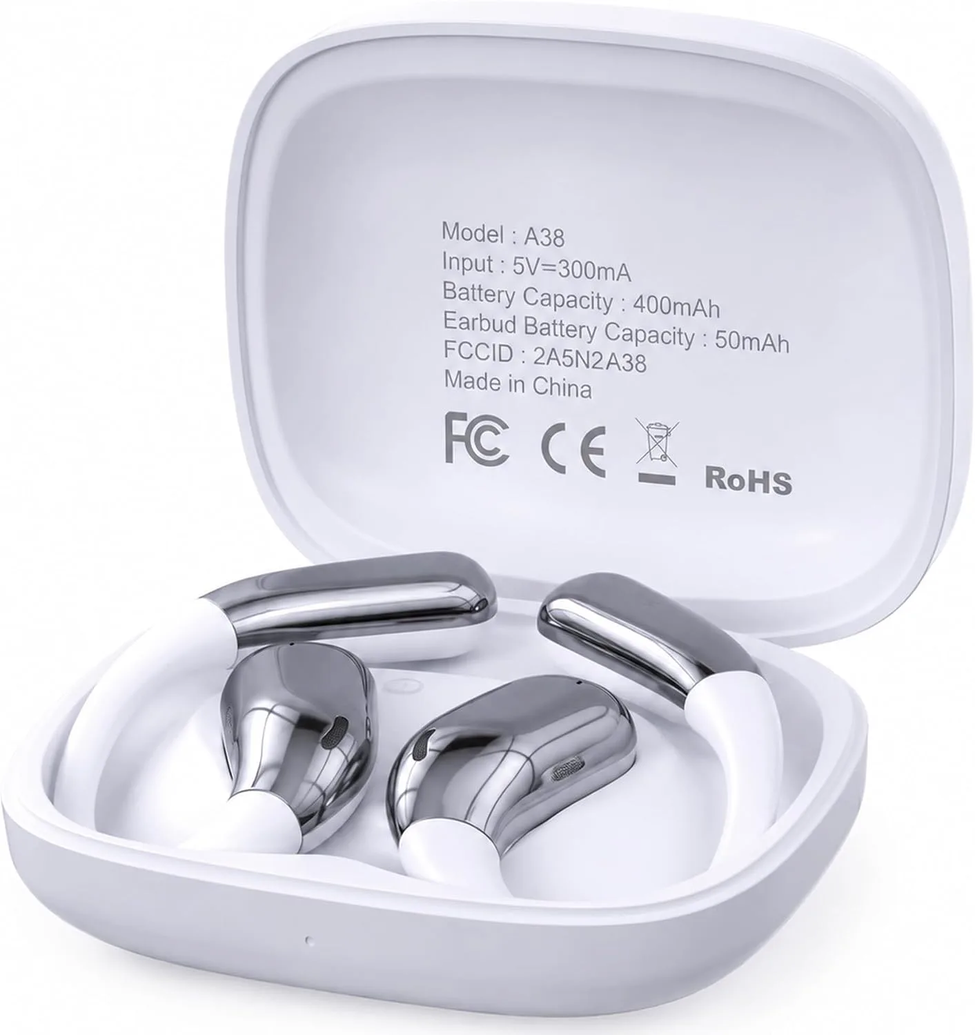 Open Ear Headphones, Wireless Headphones with Waterproof & Mic（White）