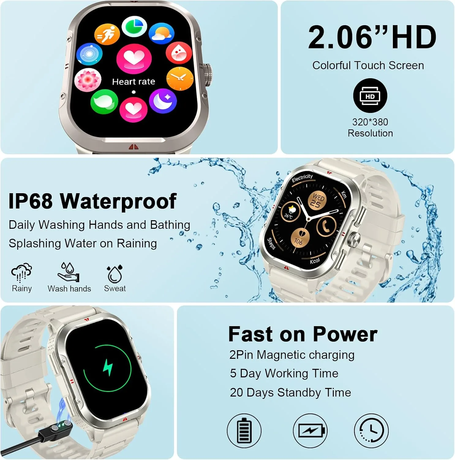 Smart Watch for Men Android/iPhone, 2.06" HD Anti-impact Touchscreen GPS Smartwatch with Heart Rate/SpO2/Sleep/Monitor, Answer/Make Call/Notifications, Fitness Watch IP68 Waterproof, 100+ Sport Mode