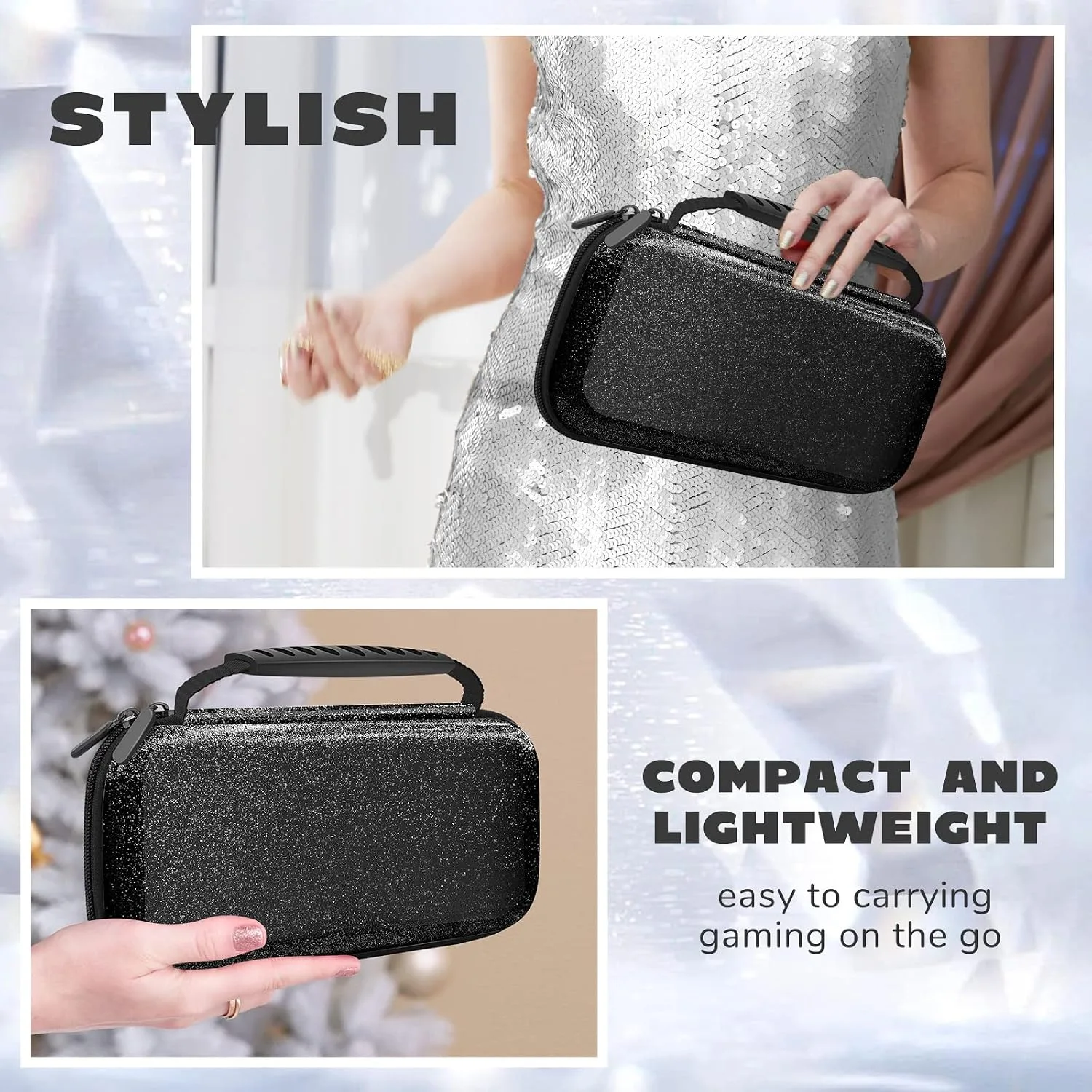 homicozy Black Glitter Carrying Case for Nintendo Switch & Switch OLED