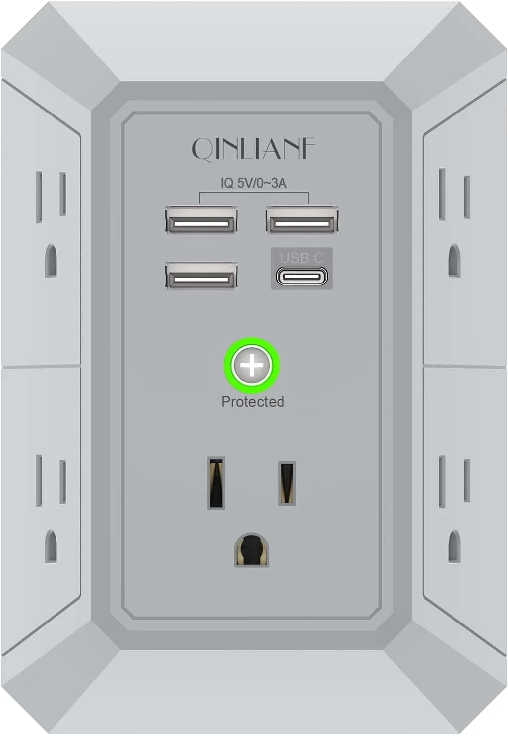 Wall Charger, Surge Protector, QINLIANF 5 Outlet Extender with 4 USB Ports