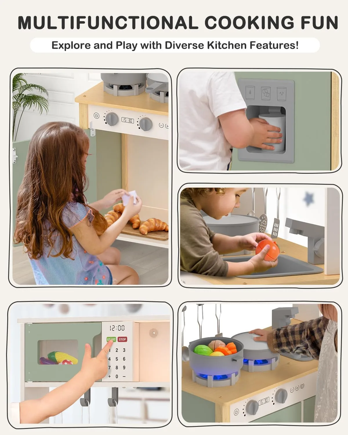 Babytronic Kids Play Kitchen Ages 3+ with Real Lights, Sounds (Green)