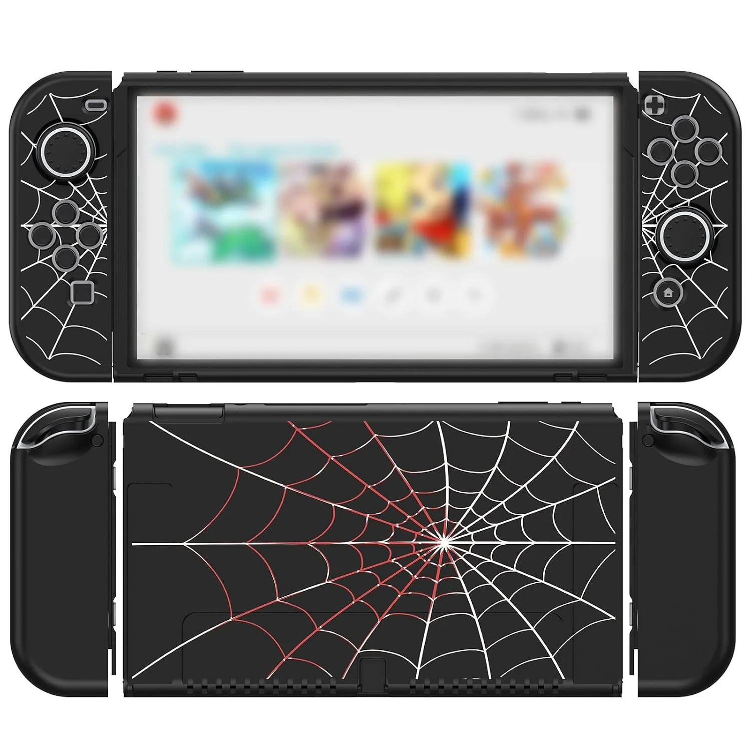 Protector para Nintendo Switch OLED 2021 Jingdu TPU con diseño Spider Web negro