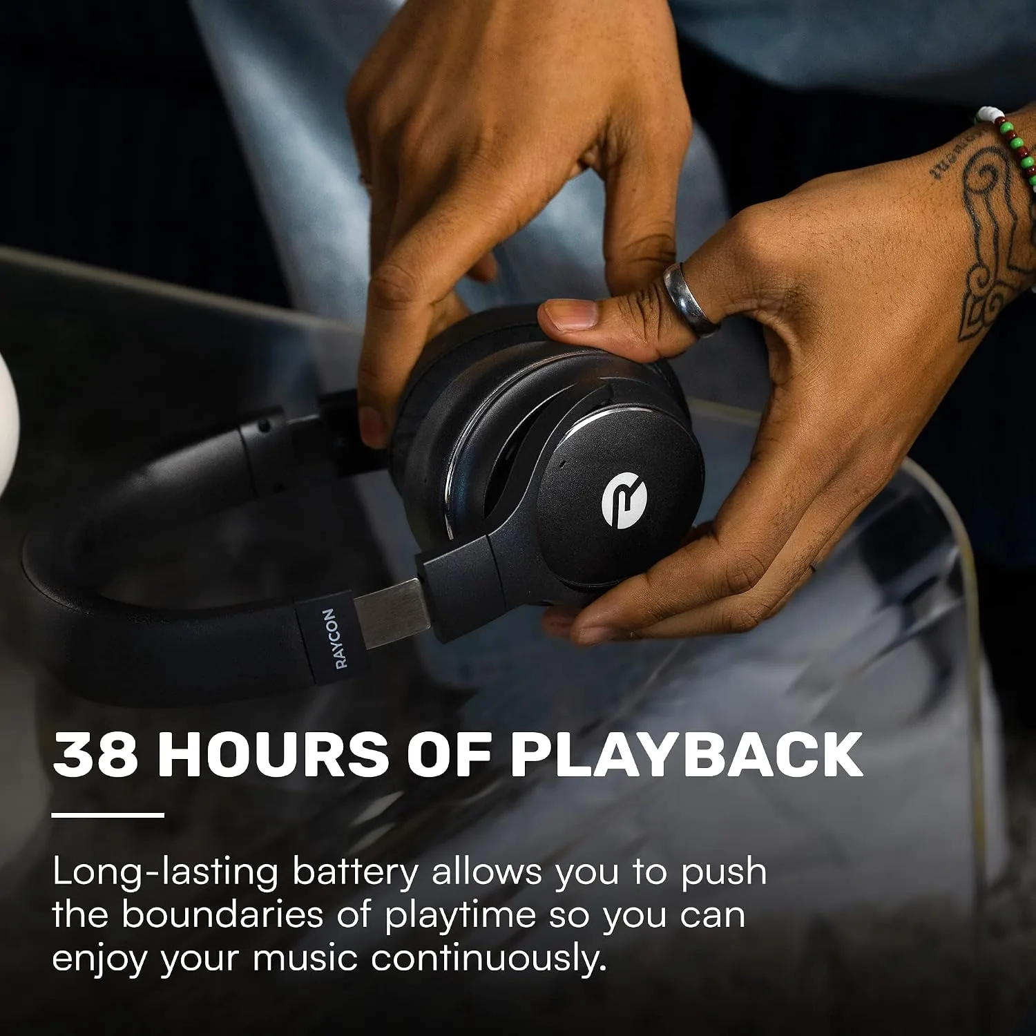 Raycon Everyday Noise Cancelling Headphones, Over Ear Wireless, Black