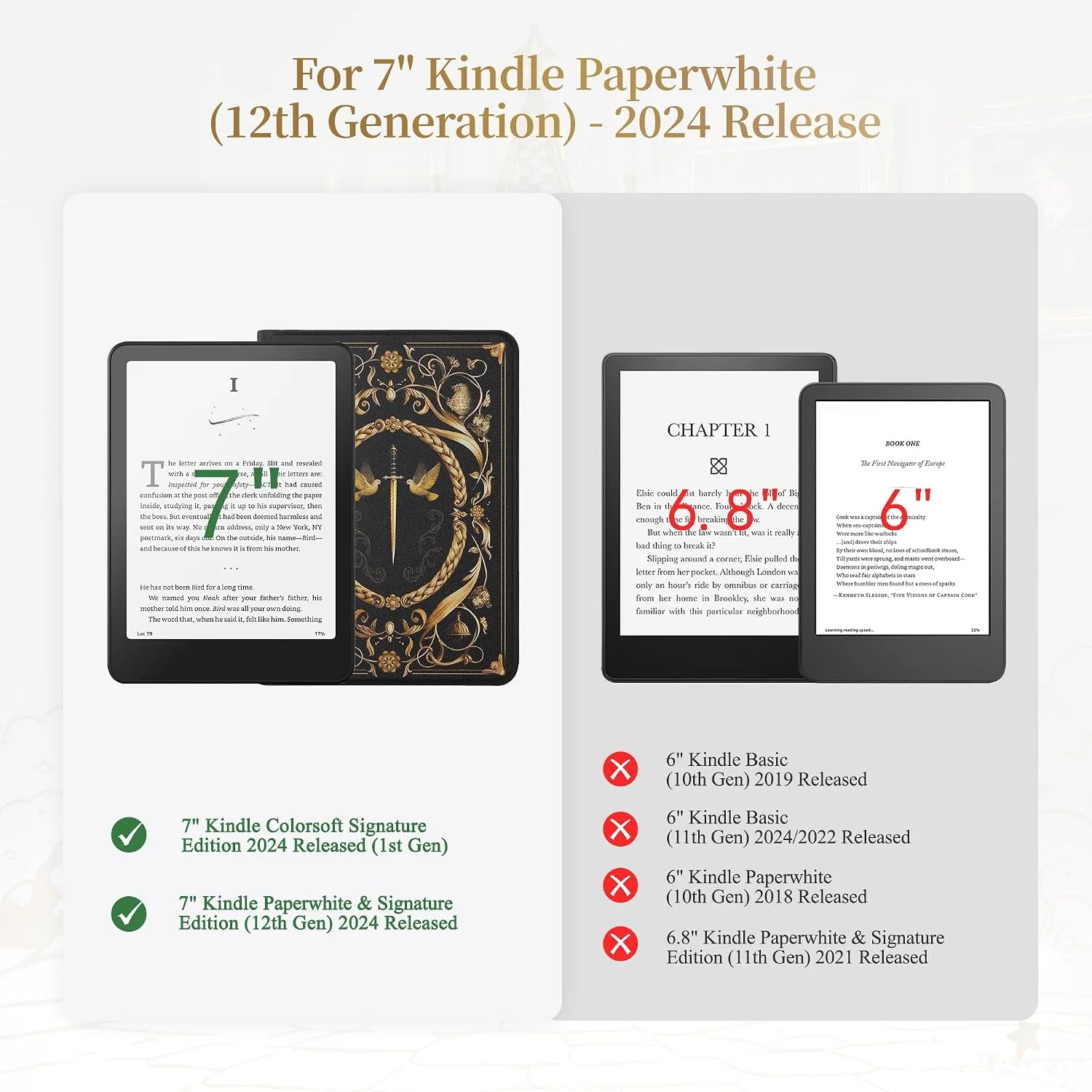 Magnetic Book Cover Case for 7'' Kindle Paperwhite & Colorsoft