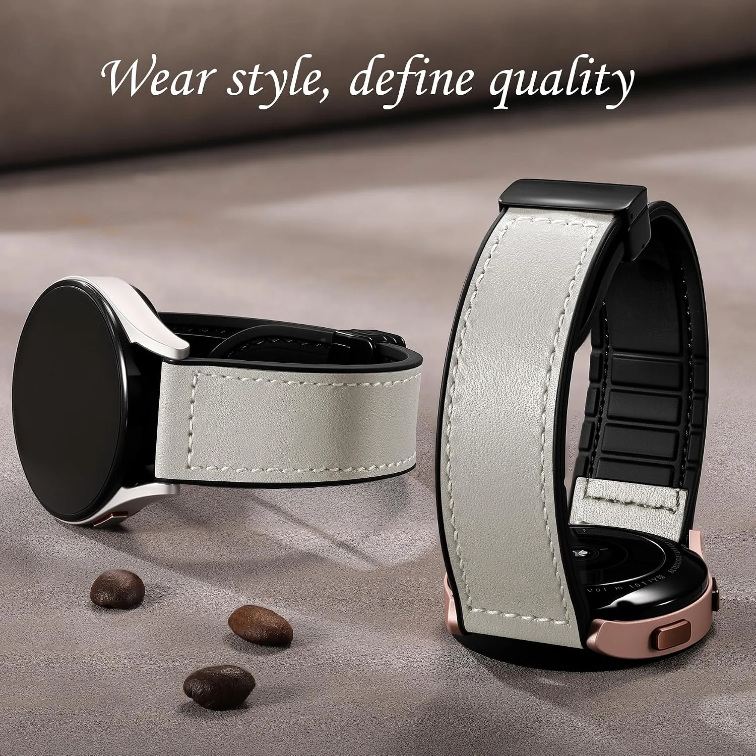 Charlam Magnetic Leather Bands Compatible with Samsung Galaxy Watch 7 Band 6 5 4 FE Active 2 40mm 44mm/Watch 6/4 Classic/Watch 5 Pro/3, 20mm Genuine Leather Straps for Samsung Watch Bands Men Women