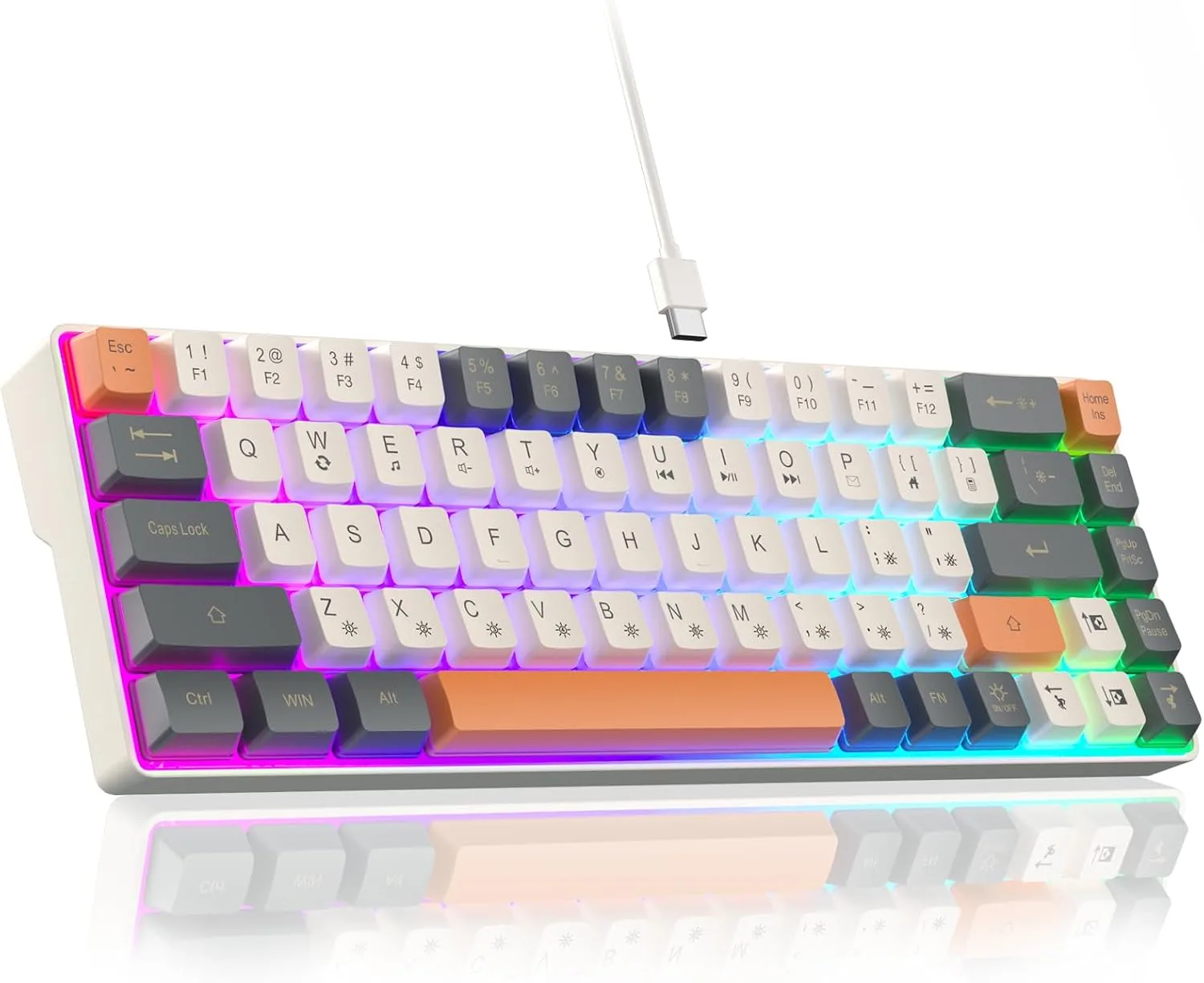 Teclado Gamer Corbobo 60% RGB Retroiluminado USB-C Cable Desmontable 68 Teclas