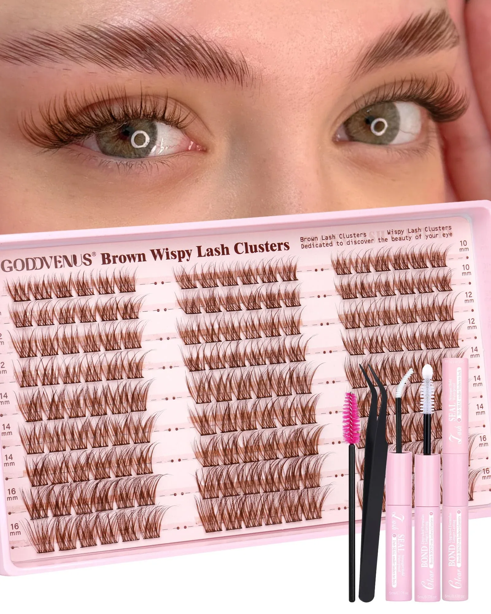 Kit de extensiones de pestañas en clusters Goddvenus marrón wispy curl C