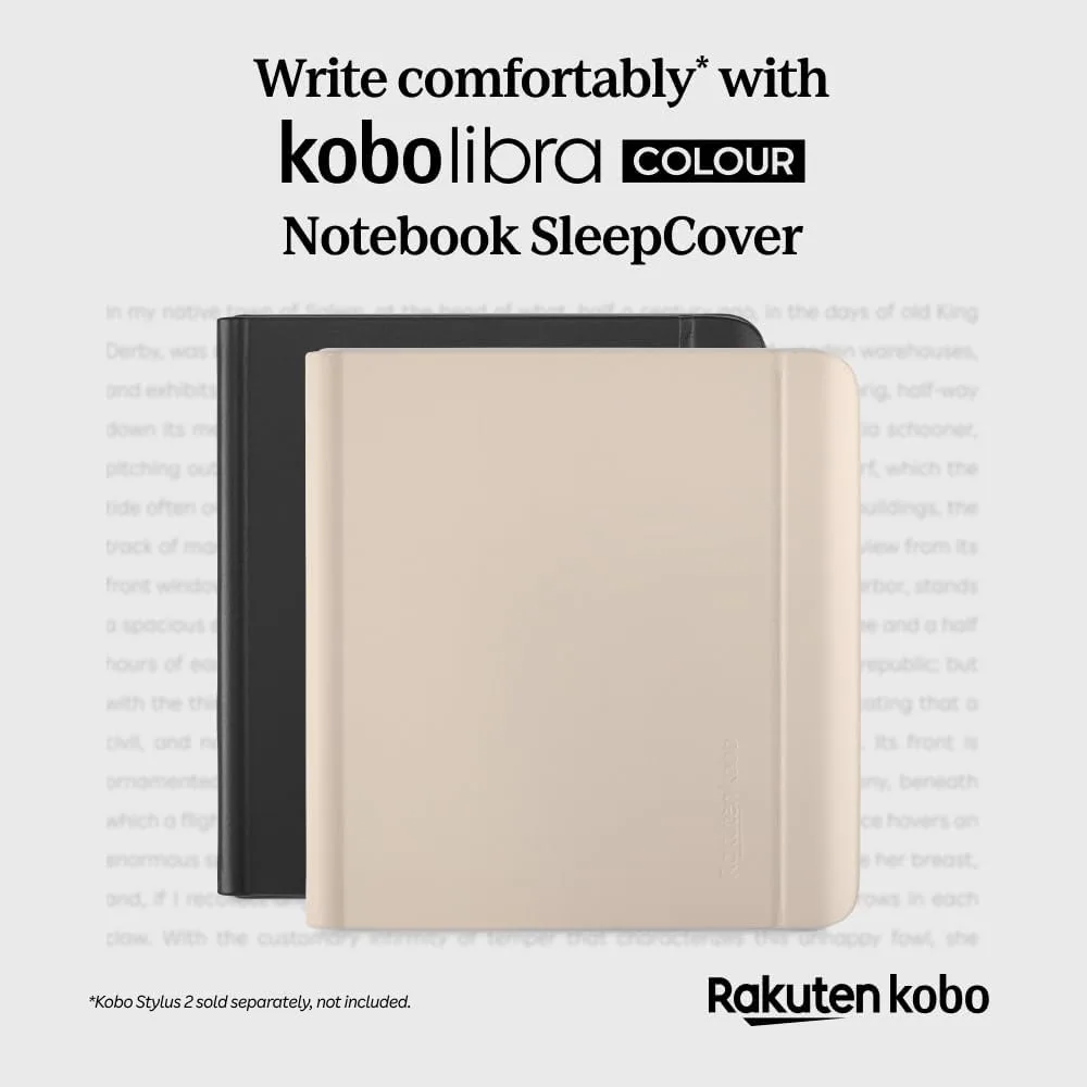 Kobo Libra Colour SleepCover Case | Black Notebook | Sleep/Wake Technology | Built-in 2-Way Stand | Vegan Leather | Compatible with 7” Kobo Libra Colour eReader