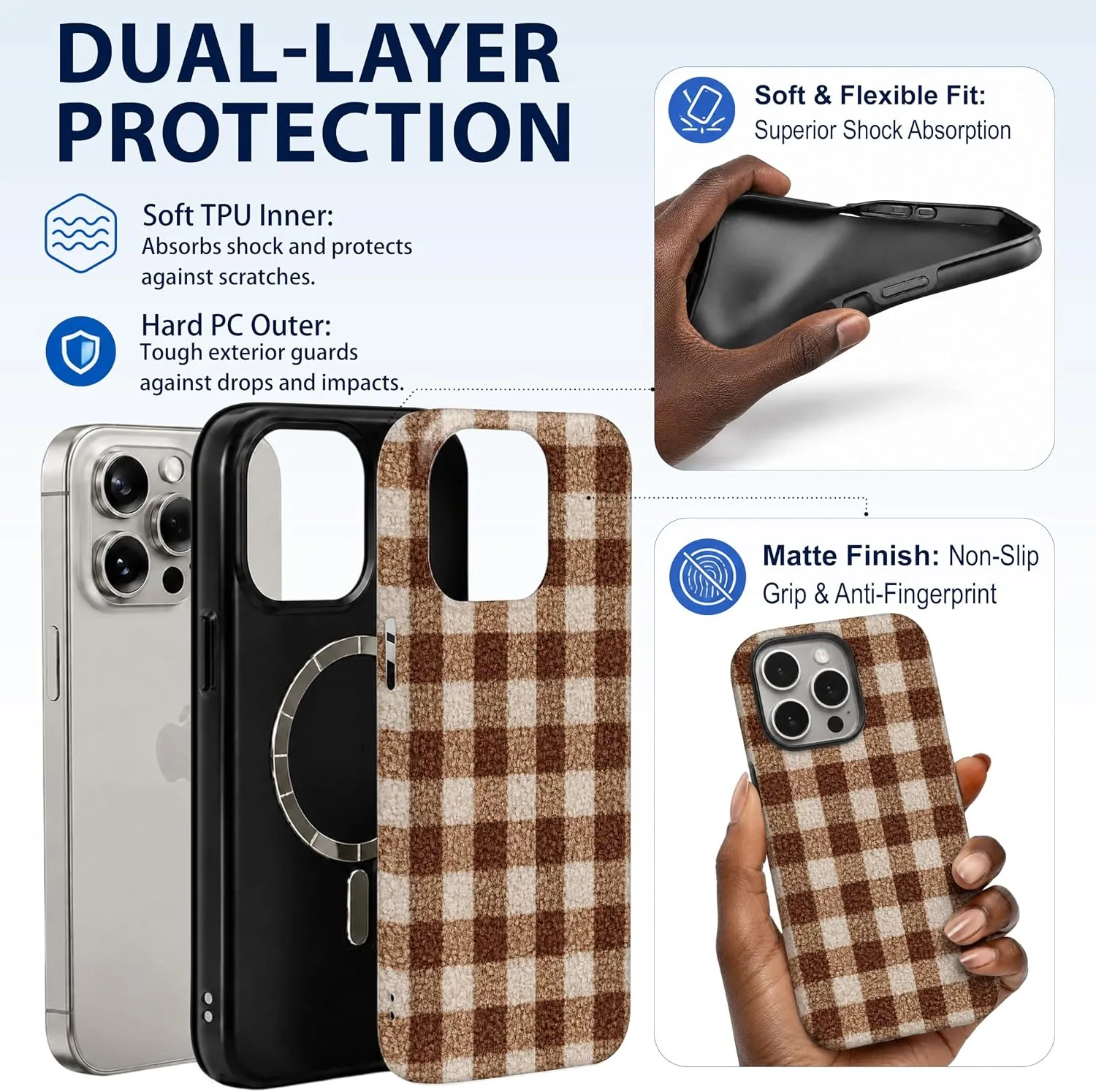 Magnetic for iPhone 15 Pro Max Chic Fall Brown Gingham Phone Case