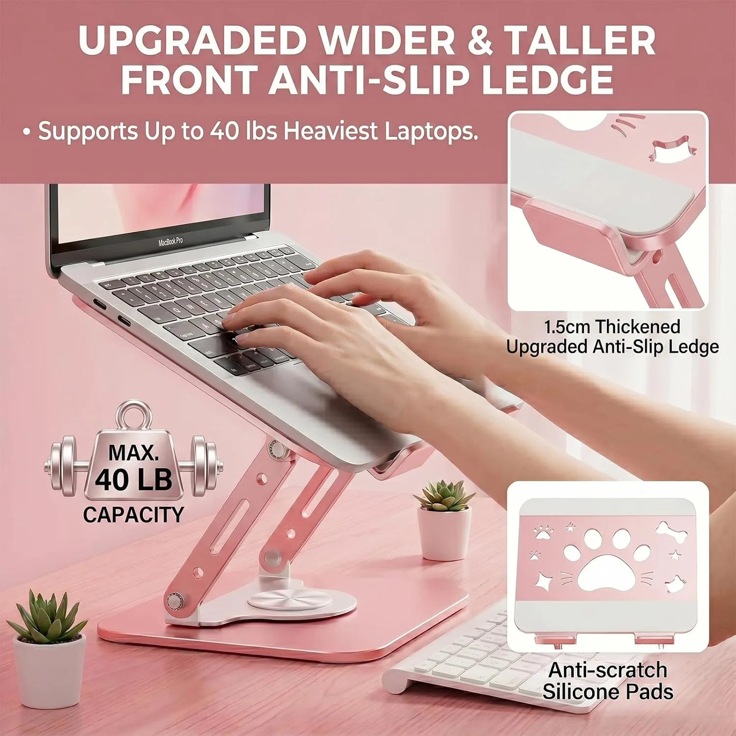 Adjustable Cat Paw Laptop Stand for Desk, 360° Rotating Foldable Carbon Steel Laptop Holder, Ergonomic Cooling Laptop Riser Fits 17.3 Inch MacBook Pro/Air Dell HP Lenovo