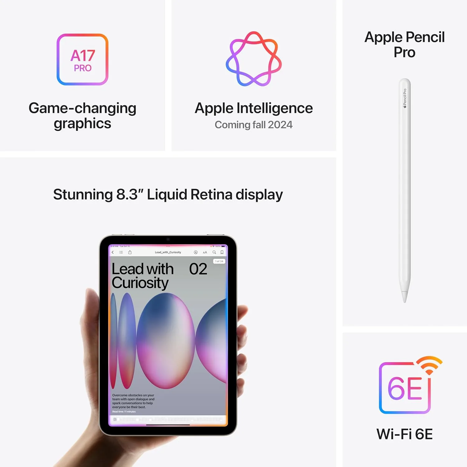 Apple iPad mini (A17 Pro): Apple Intelligence, 8.3-inch Liquid Retina Display, 256GB, Wi-Fi 6E, 12MP Front/12MP Back Camera, Touch ID, All-Day Battery Life — Purple