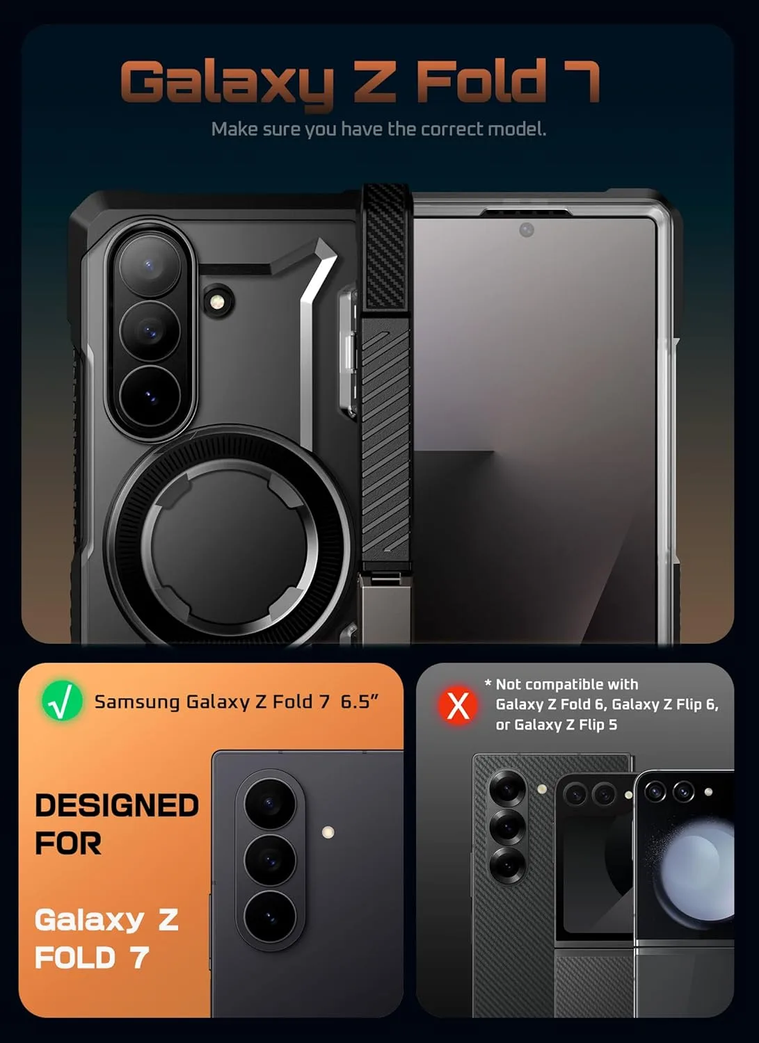 SUPCASE for Samsung Galaxy Z Fold 7 Case with Kickstand, Black