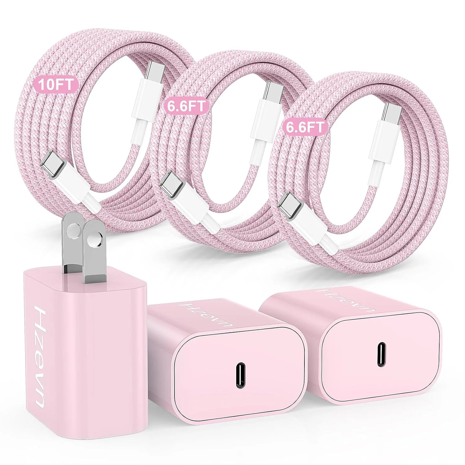 20W USB C Fast Charging for iPhone 17 Air/16/15 Pro Max,3Pack Colorful Mixed Charger Block with Braided Long USB C to C Cables (6/6/10ft) Compatible with iPhone16/15 Pro/15 Plus/iPad Pro