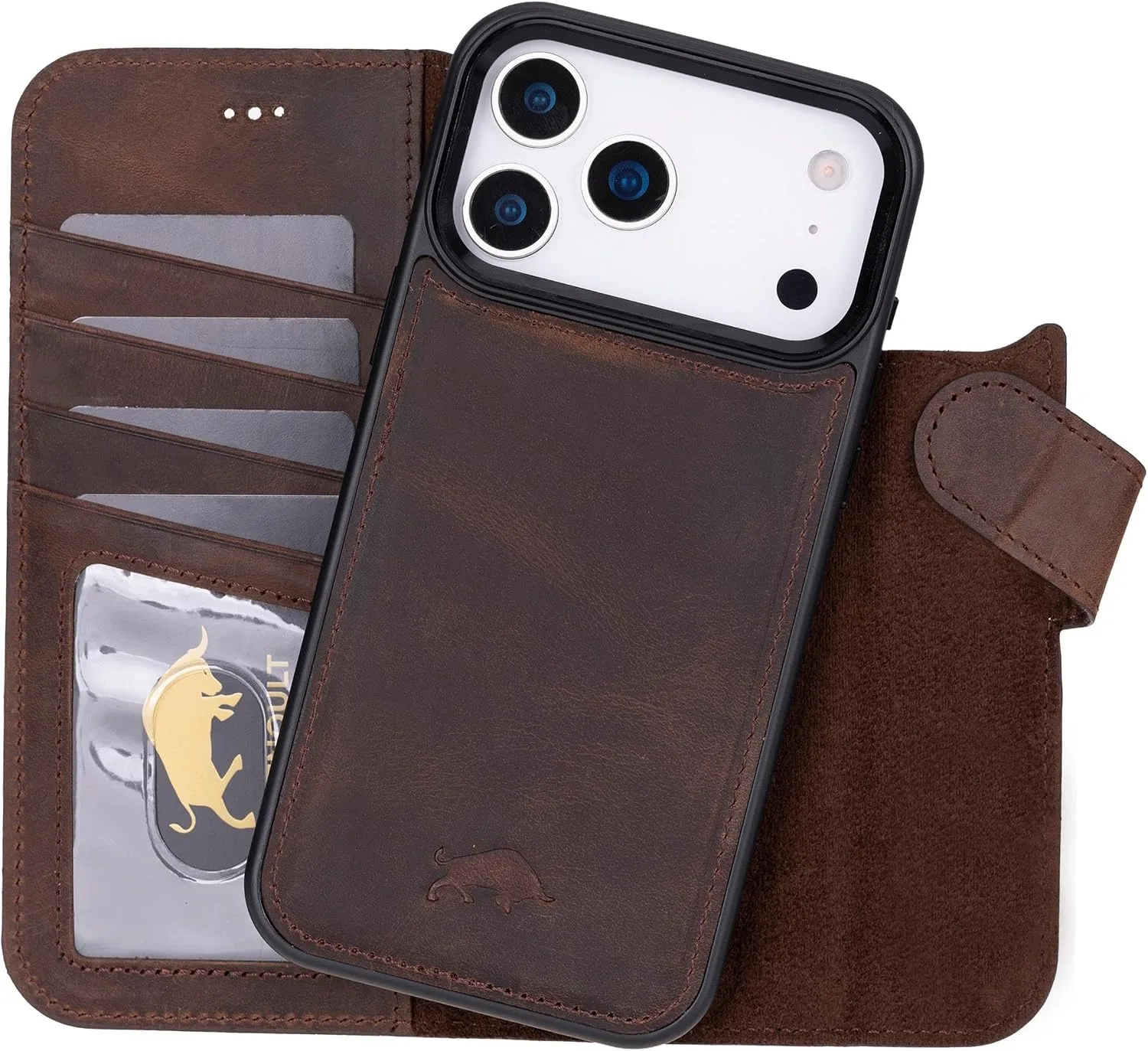 VENOULT Wallet Case for iPhone, Full Grain Genuine Turkish Leather, Magnetic Detachable, RFID 4 Card Slots, Business Style, Compatible with MagSafe (Vintage, iPhone 16 Pro MAX)