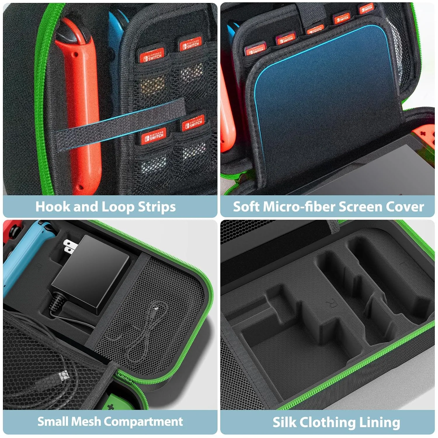 OIVO Switch OLED Carrying Case Compatible with Nintendo Switch & OLED, Portable Switch Travel Carry Case Fit for Joy-Con and Adapter, Hard Shell Protective Switch Pouch Bag with 20 Games, Green