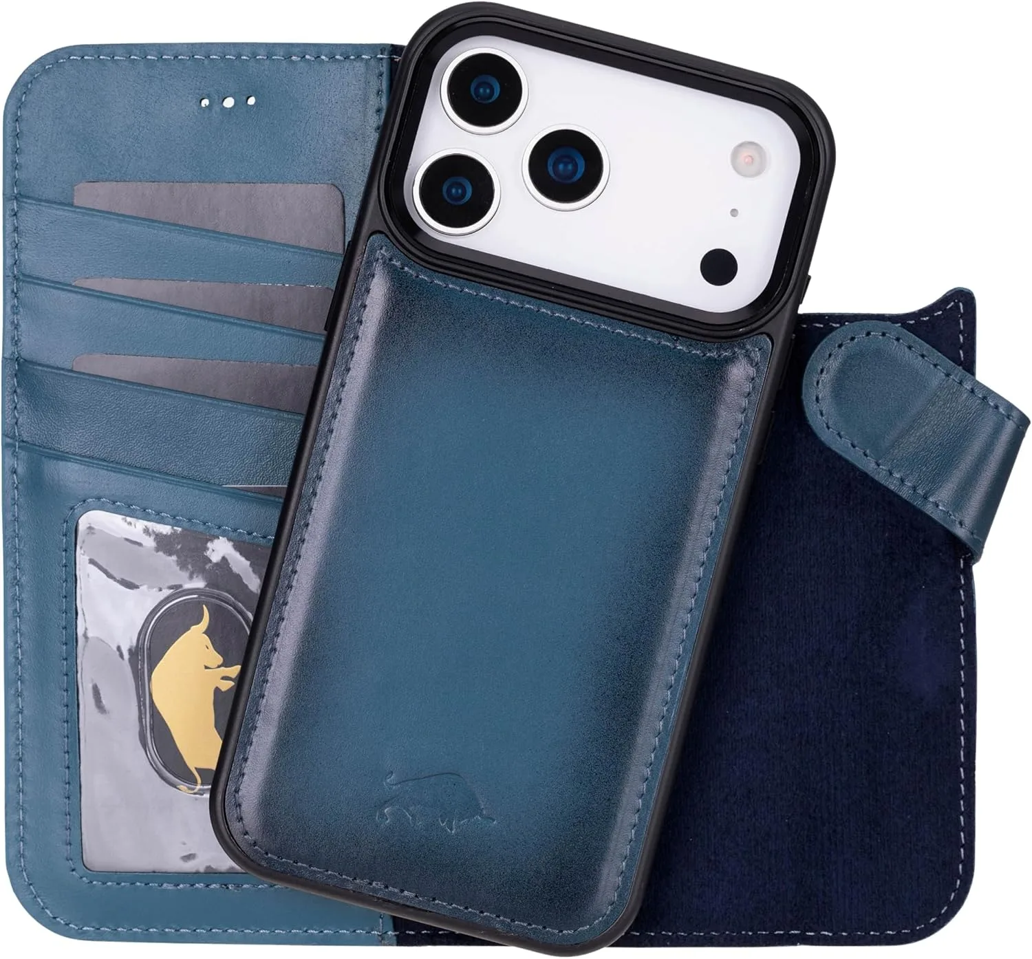 VENOULT Wallet Case for iPhone, Full Grain Genuine Turkish Leather, Magnetic Detachable, RFID 4 Card Slots, Business Style, Compatible with MagSafe (Admiral Blue, iPhone 17 Pro)