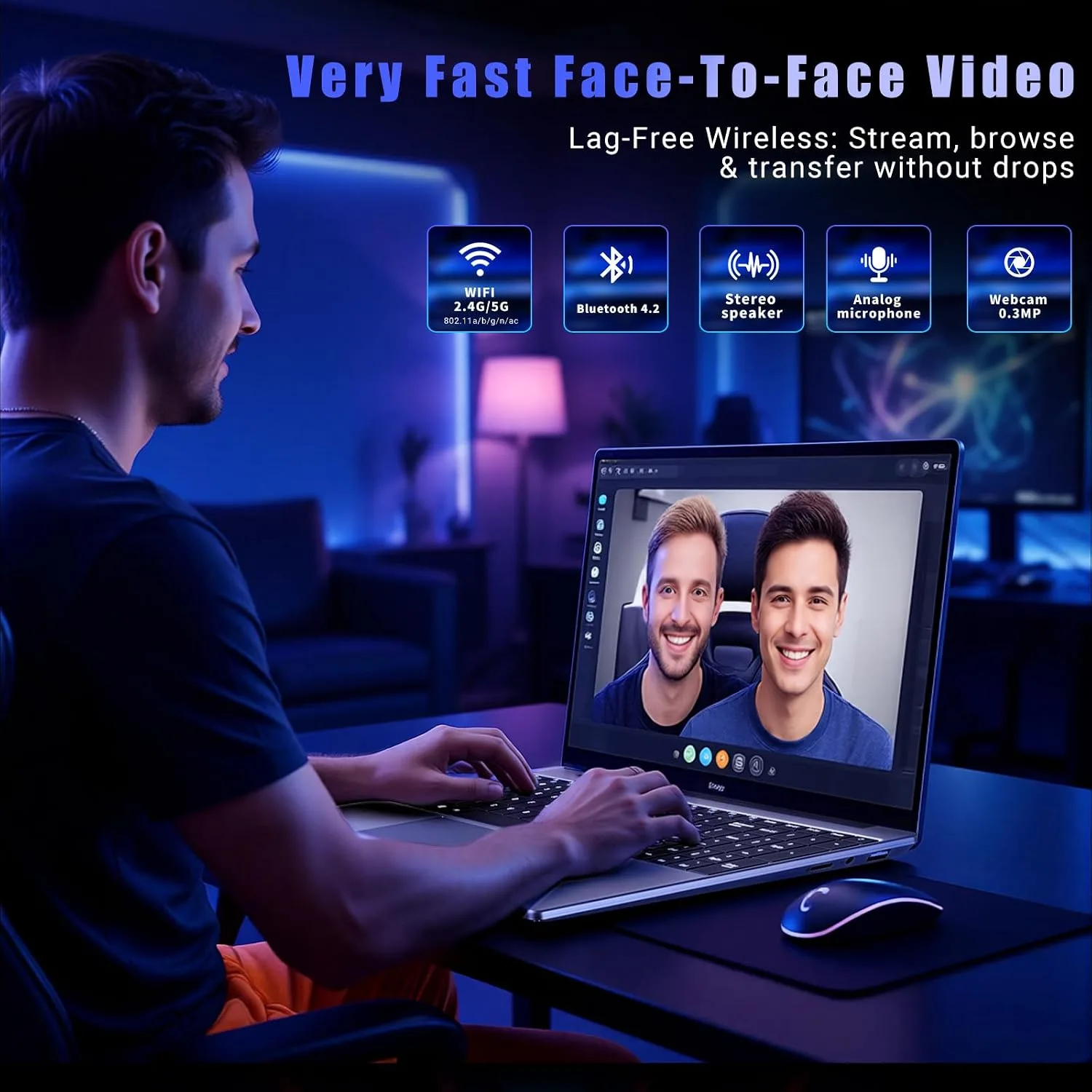 15.6 Inch Laptop Computer, 16GB RAM 512GB SSD Core i5-7Y54 Lap top, 180° Convertible Notebook Laptops with Win 11/Office, Backlit Keyboard, FHD Display, 180° Rotating Screen, WiFi5/ BT4.2, Mini HDMI