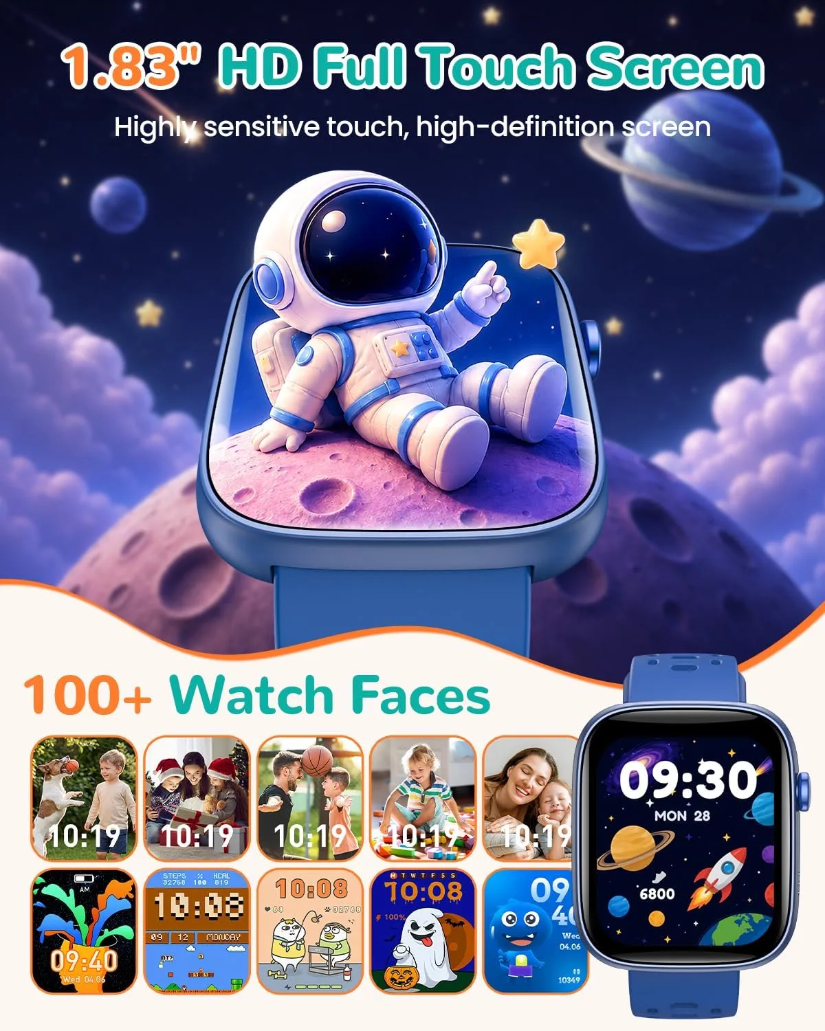 Kids Smart Watch No Phone Needed, 1.83" Smart Watch Fitness Trackers (Blue)