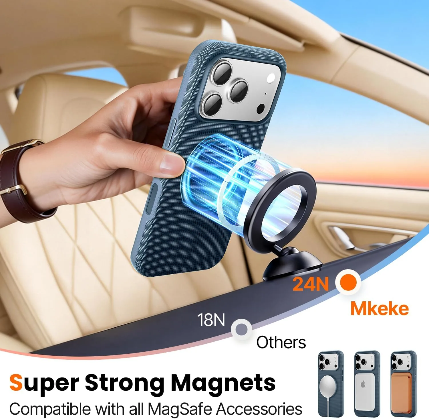 Mkeke for iPhone 17 Pro Max Case Techwoven Blue, [Compatible with MagSafe] [Camera Control Cover] [Premium Tech Woven Fabric] [Drop Protection] Shockproof Skin-Friendly