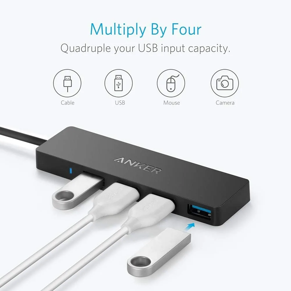 Anker USB Hub 4 Ports with 5Gbps Data Transfer, Multiple USB 3.0 Hub, USB Splitter for Laptop, Extender for A Port Laptop, PC, Desktop and More [Charging Not Supported](0.7 ft USB-A) (Pack of 2)