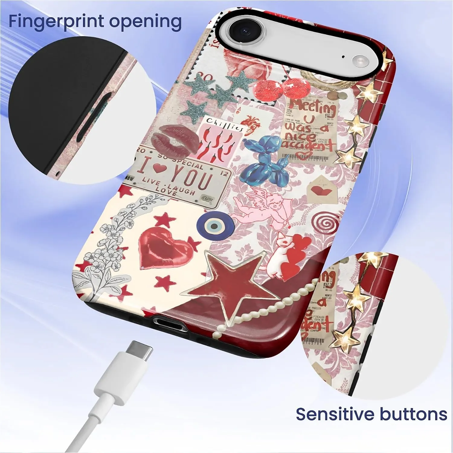 DAIZAG Case for iPhone 17 Air,Mixed 2 Layer Design Shockproof Soft TPU Ddouble Protection Phone Case for iPhone 17 Air-Conch Red Pearl Collage