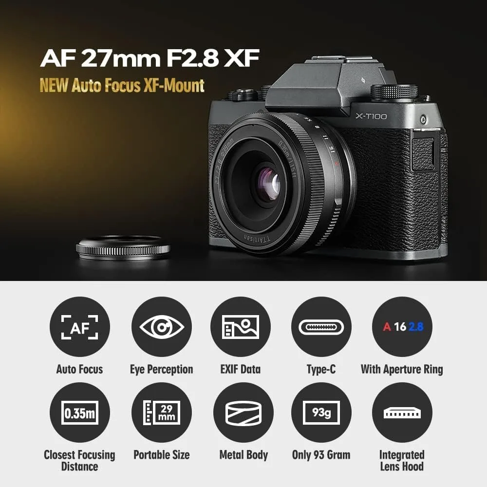 TTartisan AF 27mm F2.8 APS-C Pancake Lens for Fujifilm X Mount Cameras
