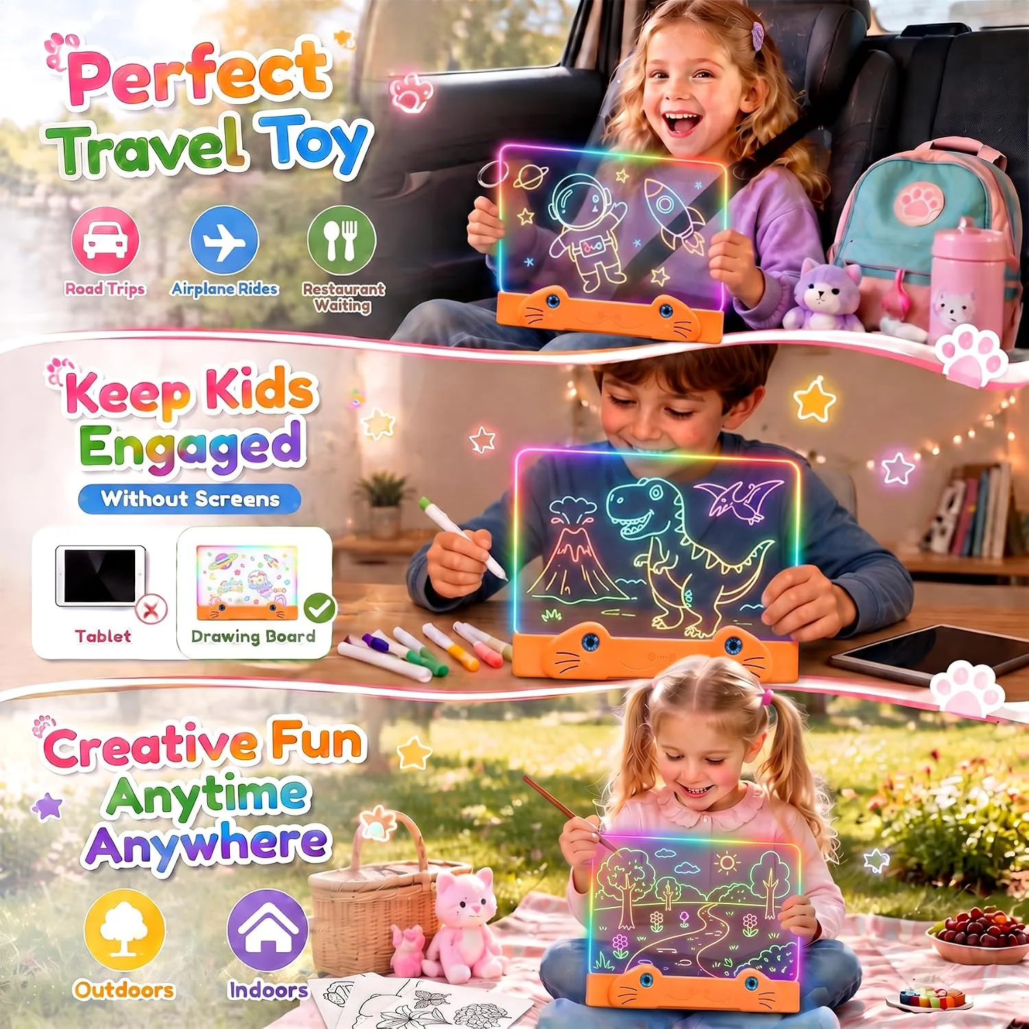 LED Drawing Board for Kids,Light Up Drawing Board,Gifts for Girls Boys Kids