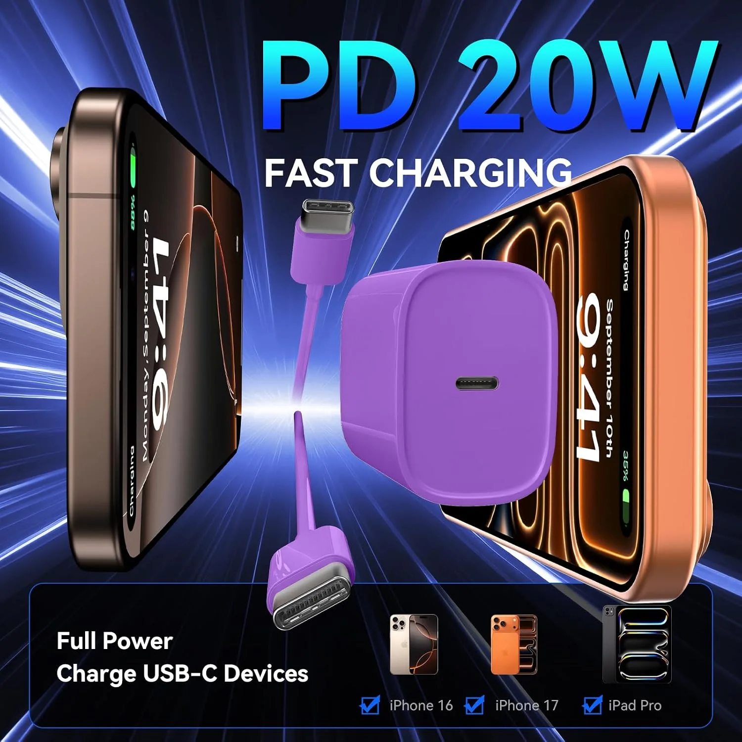 Phone 18 17 16 Pro Max Charger Fast Charging, 20W Phone Duo USB C Charger