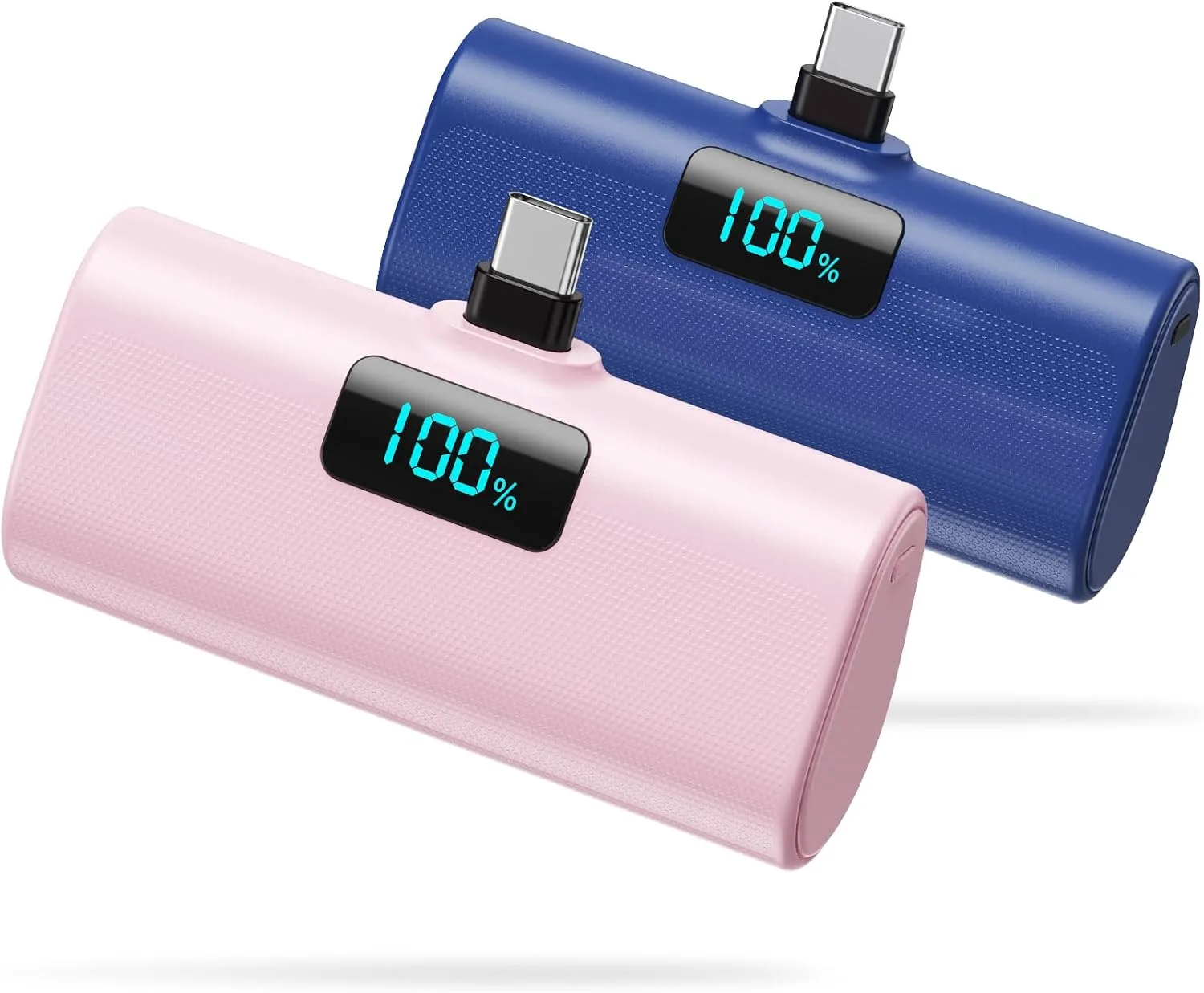 [2-Pack]Portable Charger for iPhone 16/15 Series,5200mAh PD USB C Power Bank Built-in USB-C Connector,Battery Pack Compatible with iPhone 16/16 Plus/16 Pro/16 Pro Max/15 Series,Android (Pink+Blue)