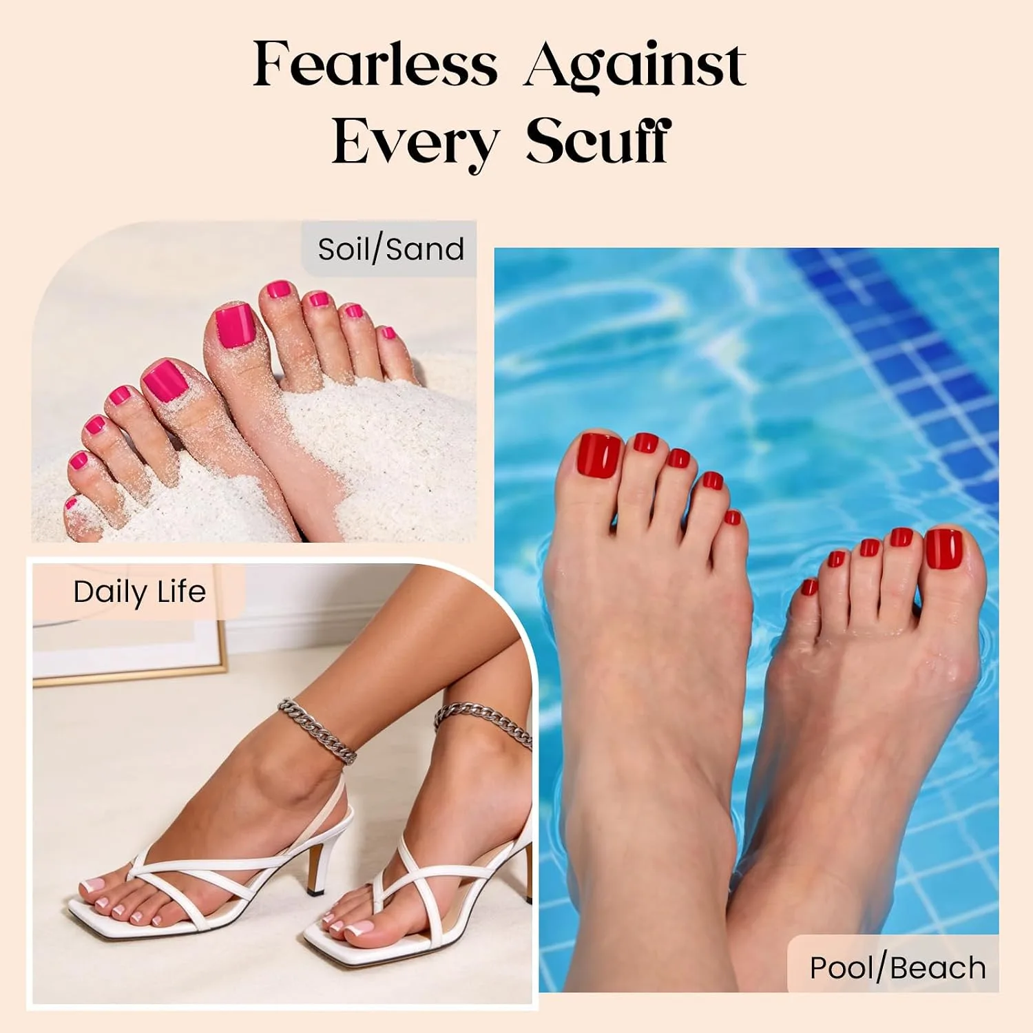Beetles Press On Toenails - Berry Pie, Hot Pink Short Square 150 Pcs